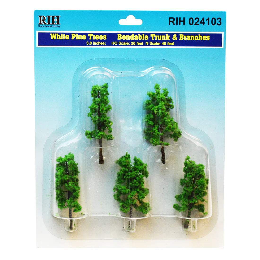 Rock Island Hobby 24103 Multi Scale White Pine Trees 3.6" 5 Pc.