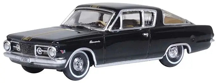 Oxford Diecast 87PB65004 HO Scale 1965 Plymouth Barracuda - Assembled -- Black, Gold