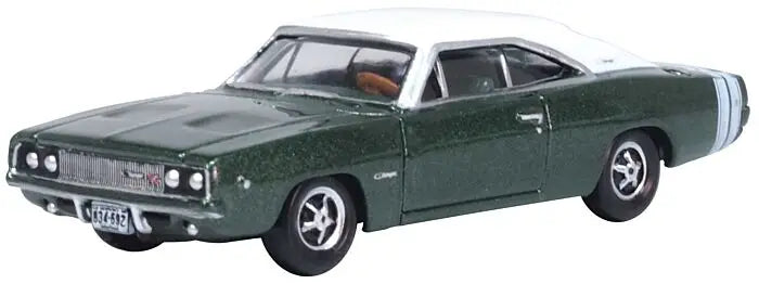 Oxford Diecast 87DC68005 HO Scale 1968 Dodge Charger - Racing Green, White