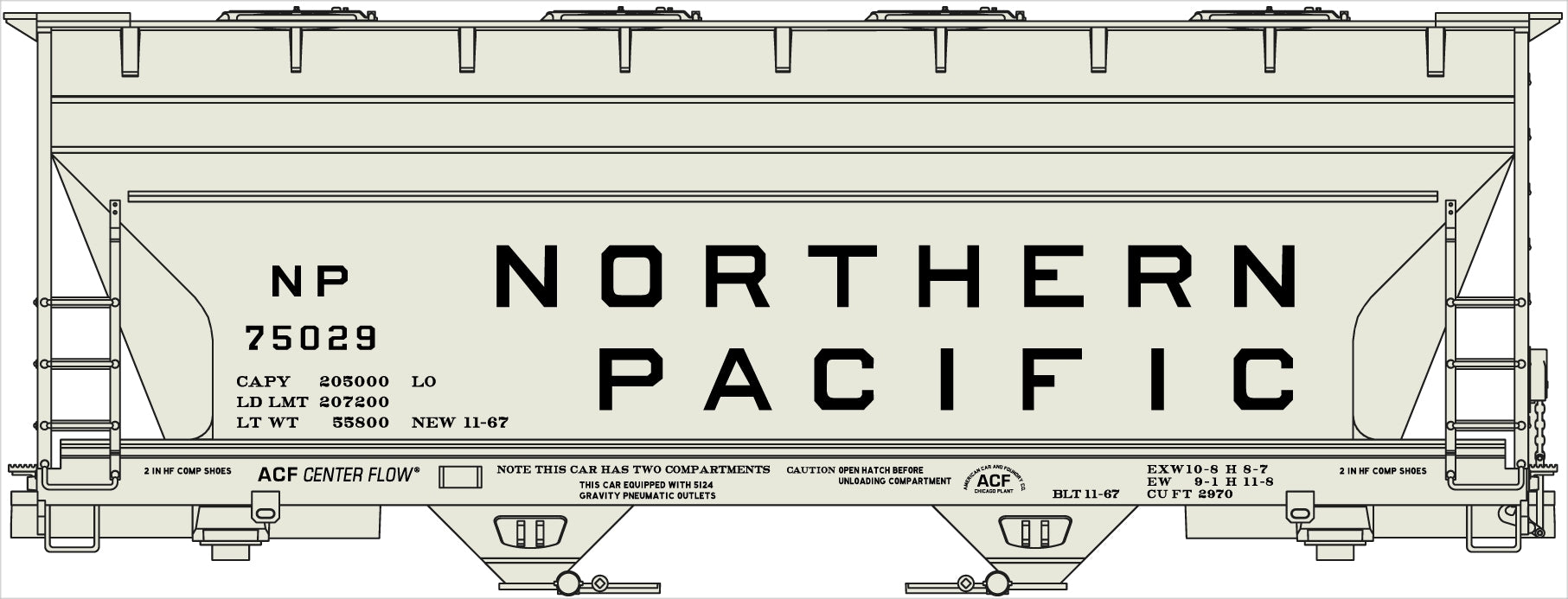 Accurail 2206 HO Scale 2-Bay ACF Covered Hopper Northern Pacific NP #75029 KIT