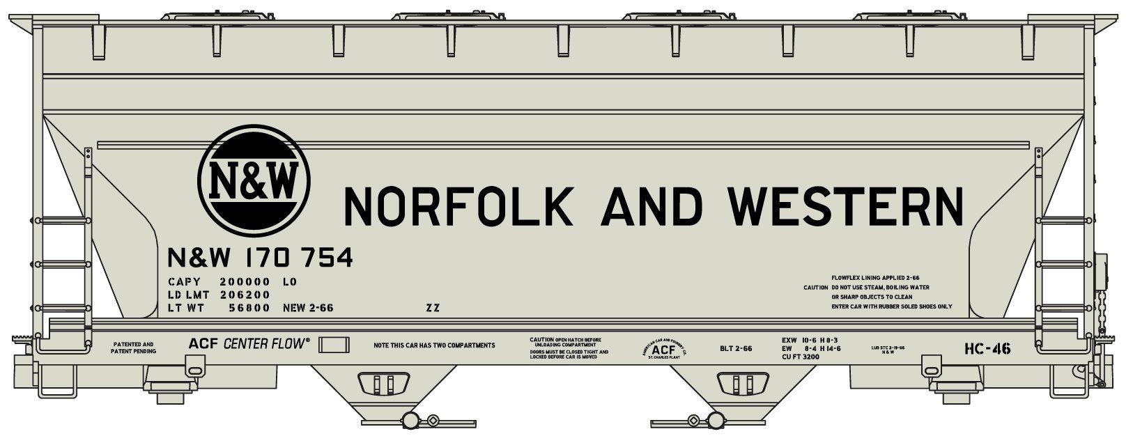 Accurail 2209 HO Scale 2-Bay ACF Covered Hopper Norfolk & Western N&W #170754 KIT