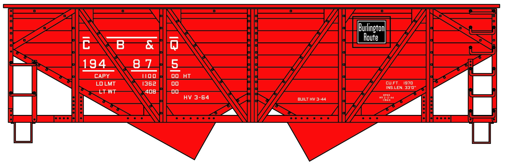 Accurail 2724 HO Scale Wood-Side Twin Hopper Burlington CB&Q #194875 KIT