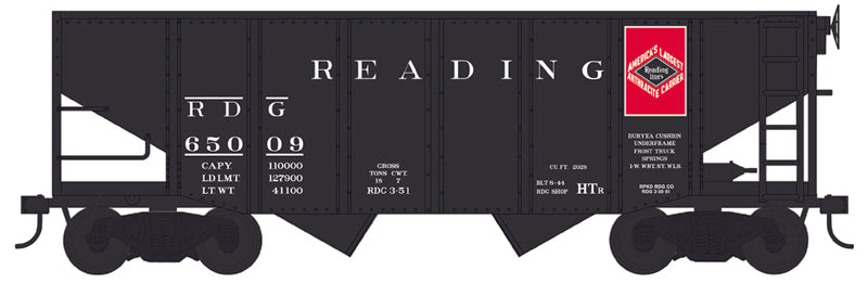 Bowser 43086 HO Scale, 55 Ton Fishbelly Hopper Car, Reading RDG #65146 , Blt. 8-44, Anthracite Class HTr