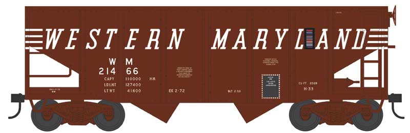 Bowser 43092 HO Scale, 55T Fishbelly Hopper, Western Maryland WM #21501