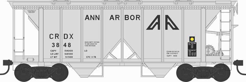 Bowser 43246 HO Scale, 70T 2 Bay Covered Hopper, Ann Arbor CRDX #3848