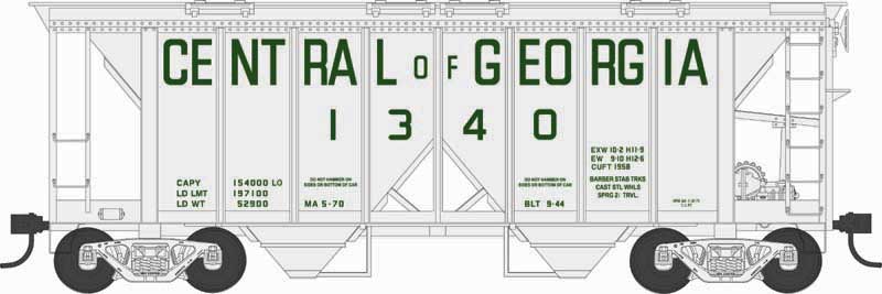 Bowser 43252 HO Scale, 70T 2 Bay Covered Hopper, Central of Georgia #1345