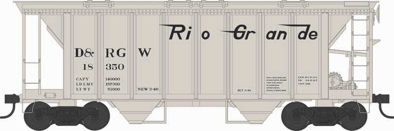 Bowser 43258 HO Scale, 70T 2 Bay Covered Hopper, Rio Grande DRGW #18362
