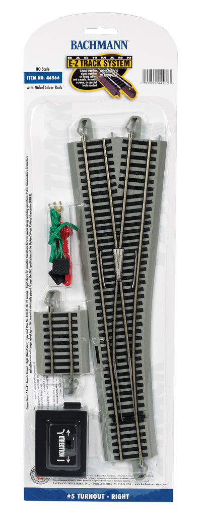 Bachmann 44566 HO Scale, #5 Turnout - Right - Nickel Silver E-Z Track