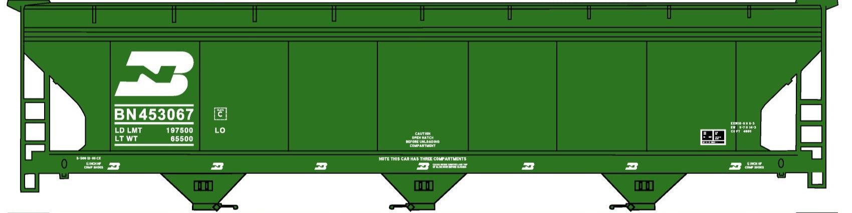 Accurail 8146 HO Scale 3-Bay ACF Covered Hopper Burlington Northern BN #453067 KIT