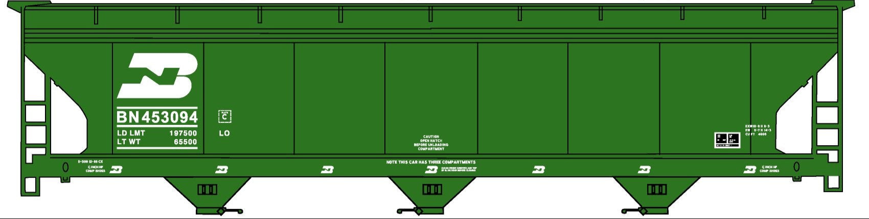 Accurail 8146 HO Scale 3-Bay ACF Covered Hopper Burlington Northern BN #453094 KIT
