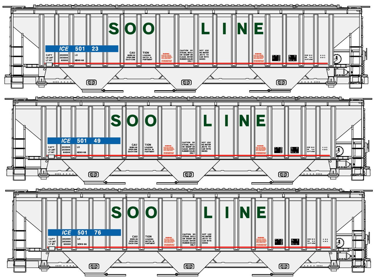 Accurail 8157 HO Scale, ICE Patched Pullman Standard Covered Hopper, SOO Line , (3 Pack) Kit