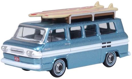 Oxford Diecast 87CG61001 HO Scale 1961 Chevrolet Corvair Greenbrier Passenger Wagon Turq/cameo White Model Car