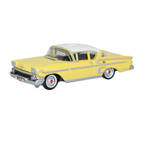 Oxford Diecast 87CIS58002 HO Scale Colonial Cream/Snowcrest White Chevrolet Impala Sport Coupe 1958 Model Car