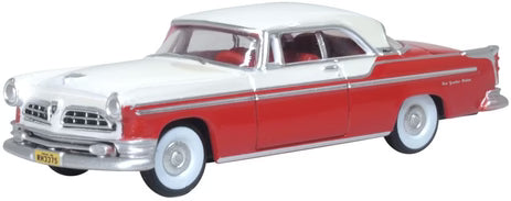 Oxford Diecast 87CNY55001 HO Scale 1955 Chrysler New Yorker Deluxe Coupe St. Regis Tango Red/Platinum Model Car