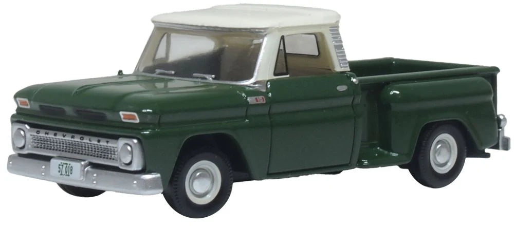 Oxford Diecast 87CP65008 HO Scale 1965 Chevrolet Stepside Pick-Up Truck Dark Green/Ivory