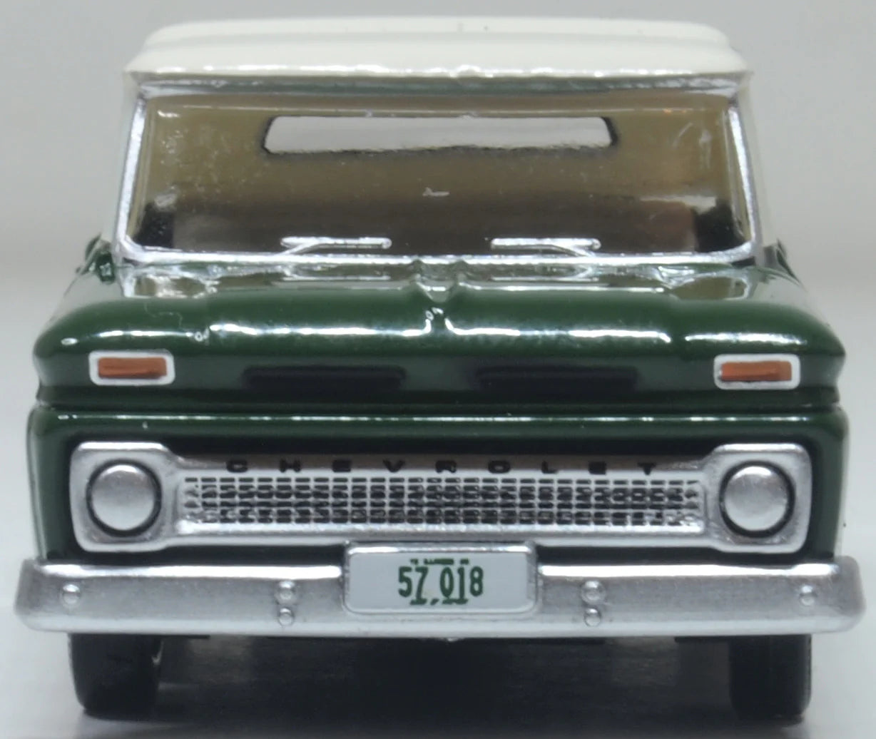 Oxford Diecast 87CP65008 HO Scale 1965 Chevrolet Stepside Pick-Up Truck Dark Green/Ivory