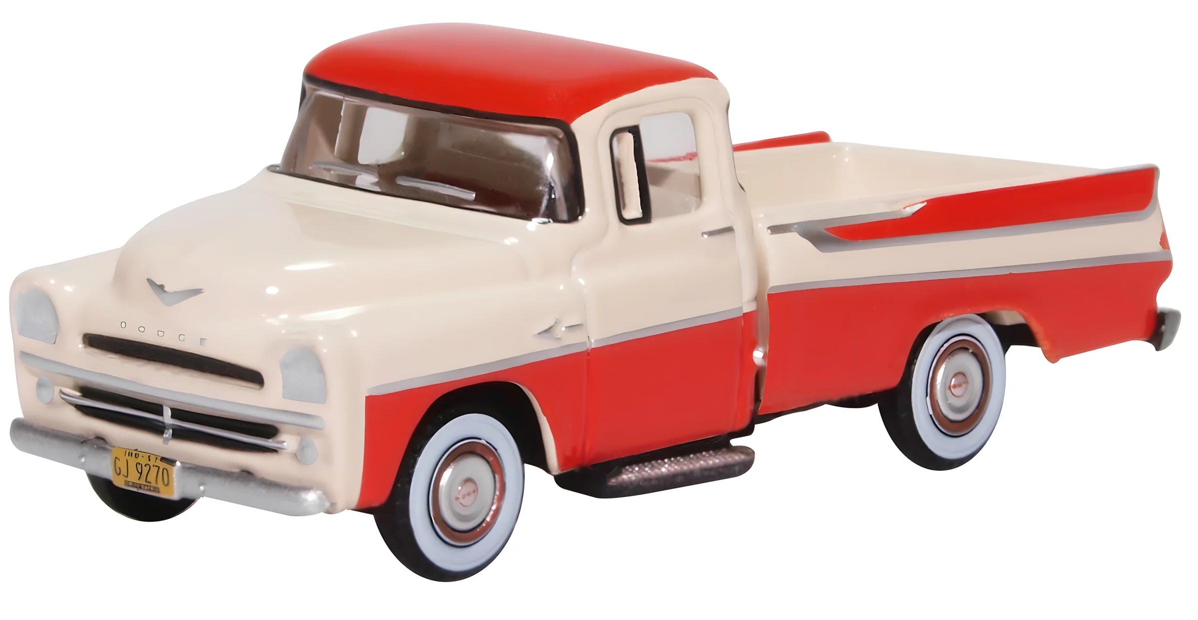 Oxford Diecast 87DP57001 HO Scale 1957 Dodge D100 Sweptside Pick Up Truck - Assembled, Tropical Coral/Ivory