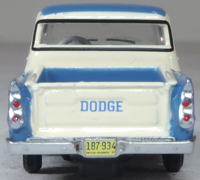 Oxford Diecast 87DP57005 HO Scale 1957 Dodge D100 Sweptside Pick Up Ice Blue/Glacier White