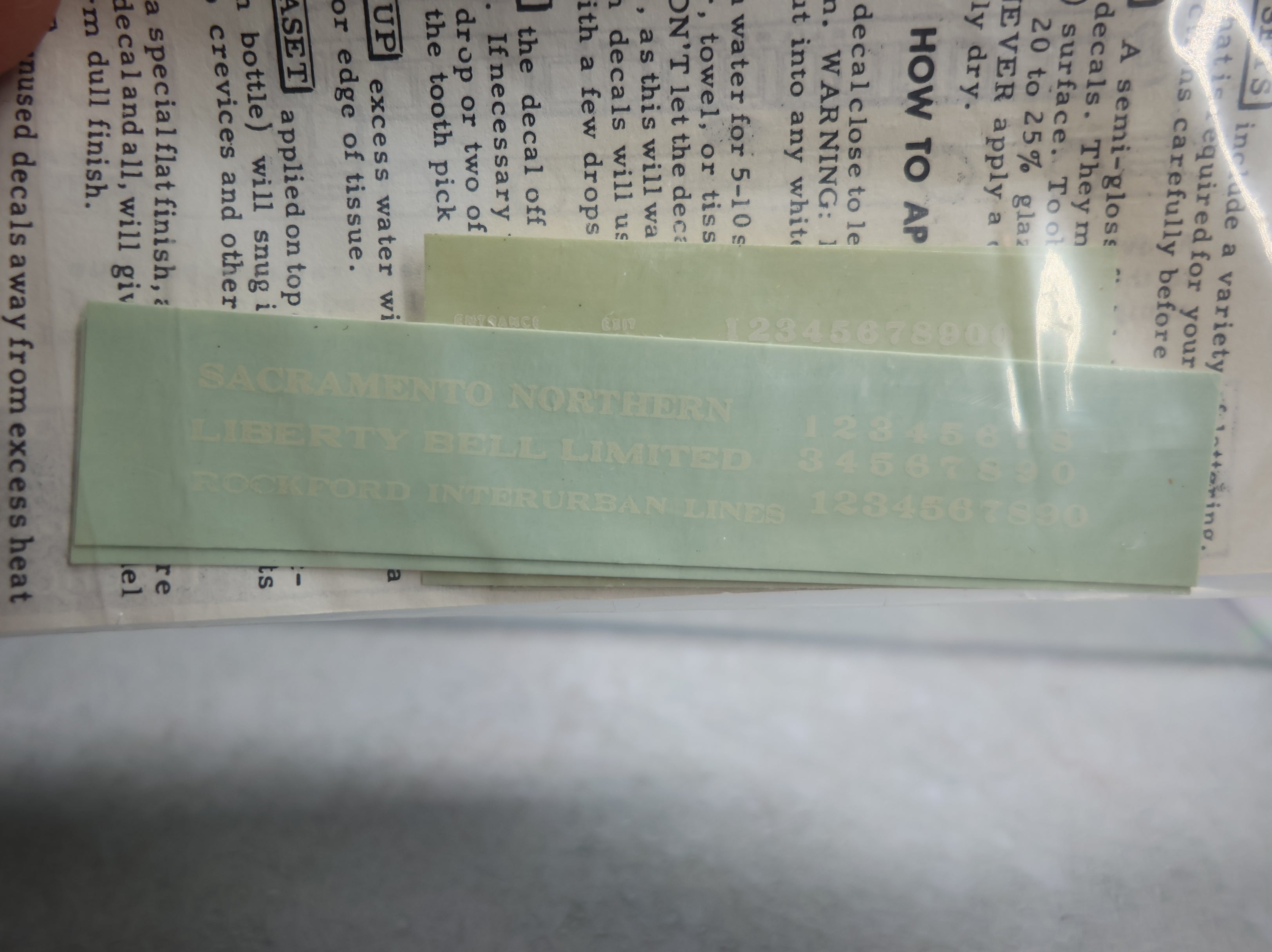 USED Walthers D253 HO Scale Liberty Bell Sacremento Northern Trolley Decal