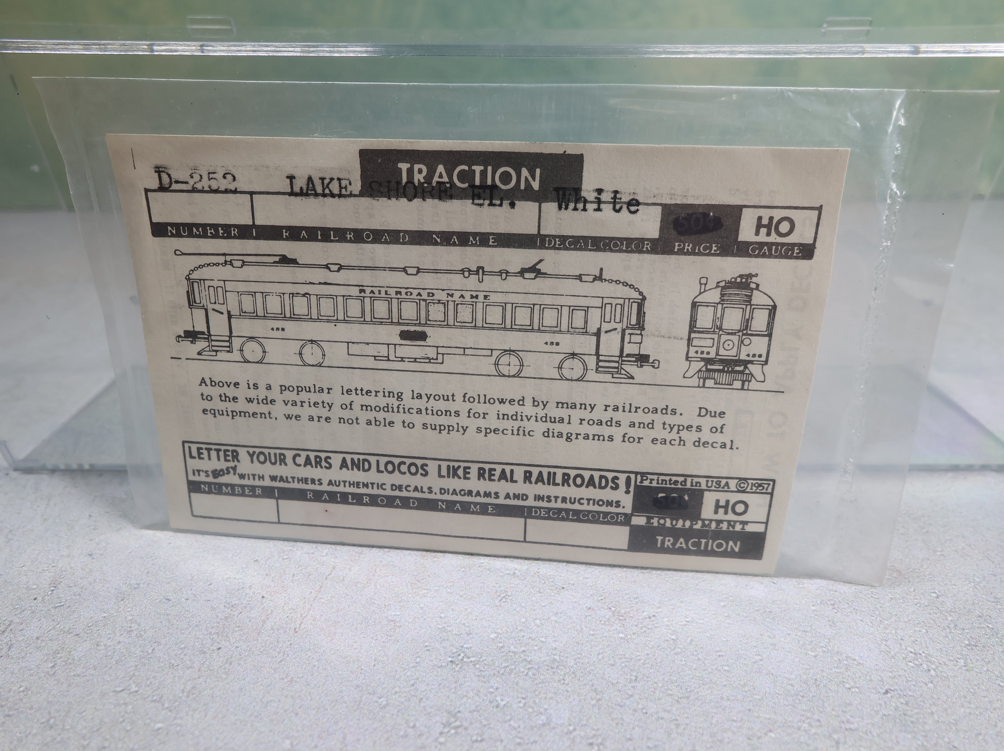 USED Walthers D252 HO Scale Lake Shore Electric Railway Trolley Decal White