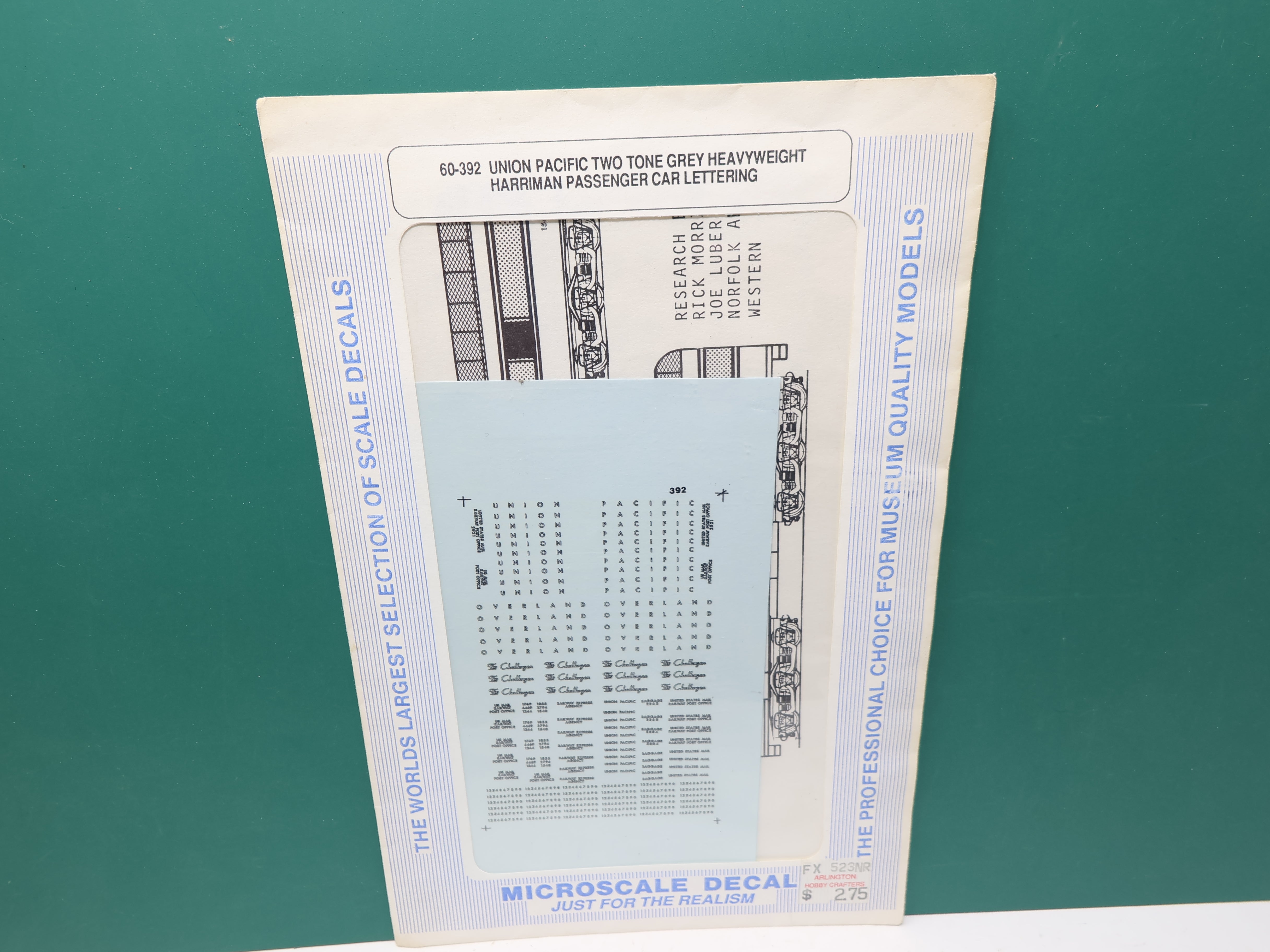 MICROSCALE 60-392 N Scale, Harriman Passenger Car Lettering Decal, Union Pacific , Two Tone Grey Heavyweight