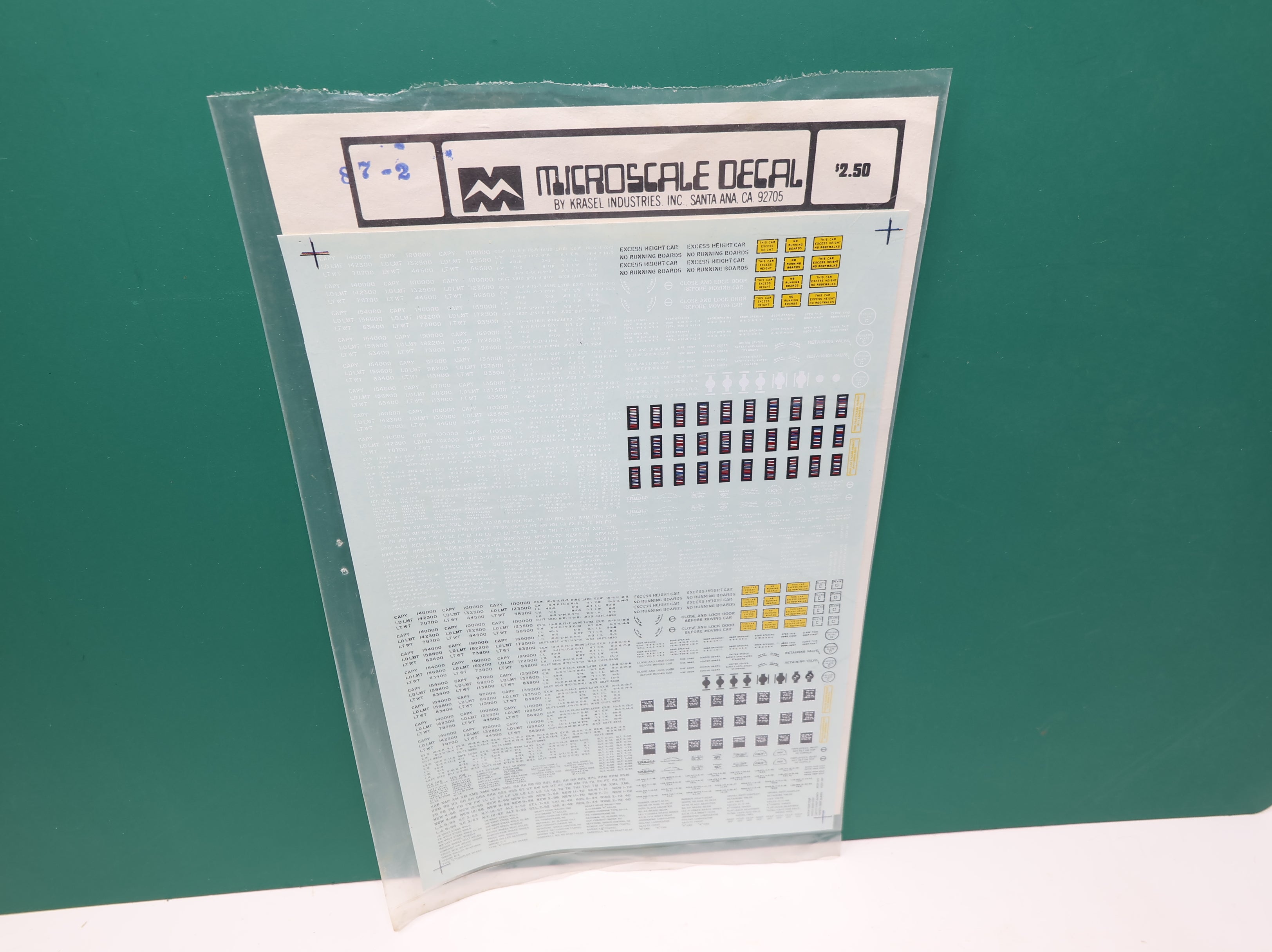 MICROSCALE 87-2 HO Scale Railroad Data Sheet Decals