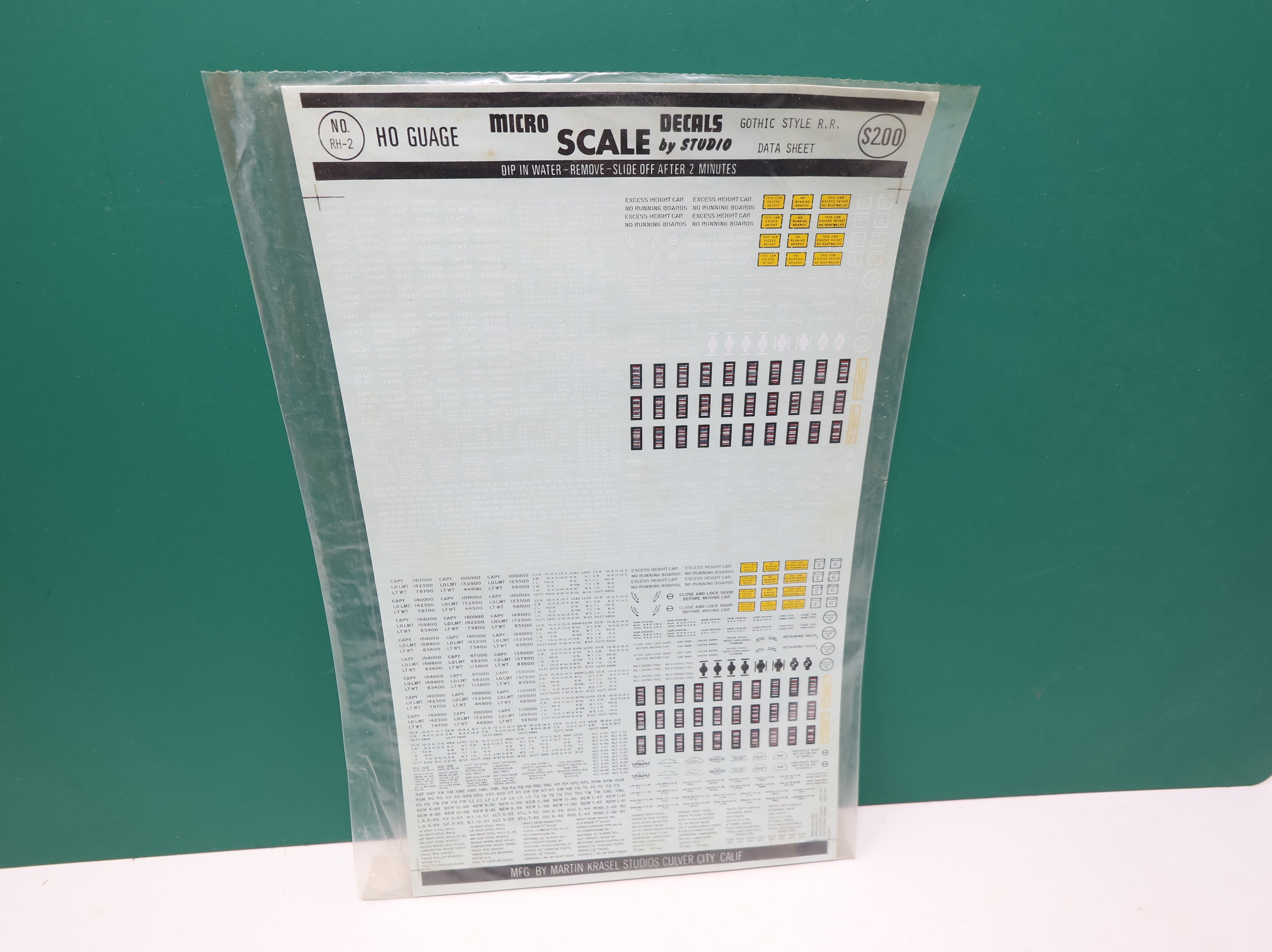 MICROSCALE RH-2 HO Scale Gothic Style Railroad Data Sheet Decals
