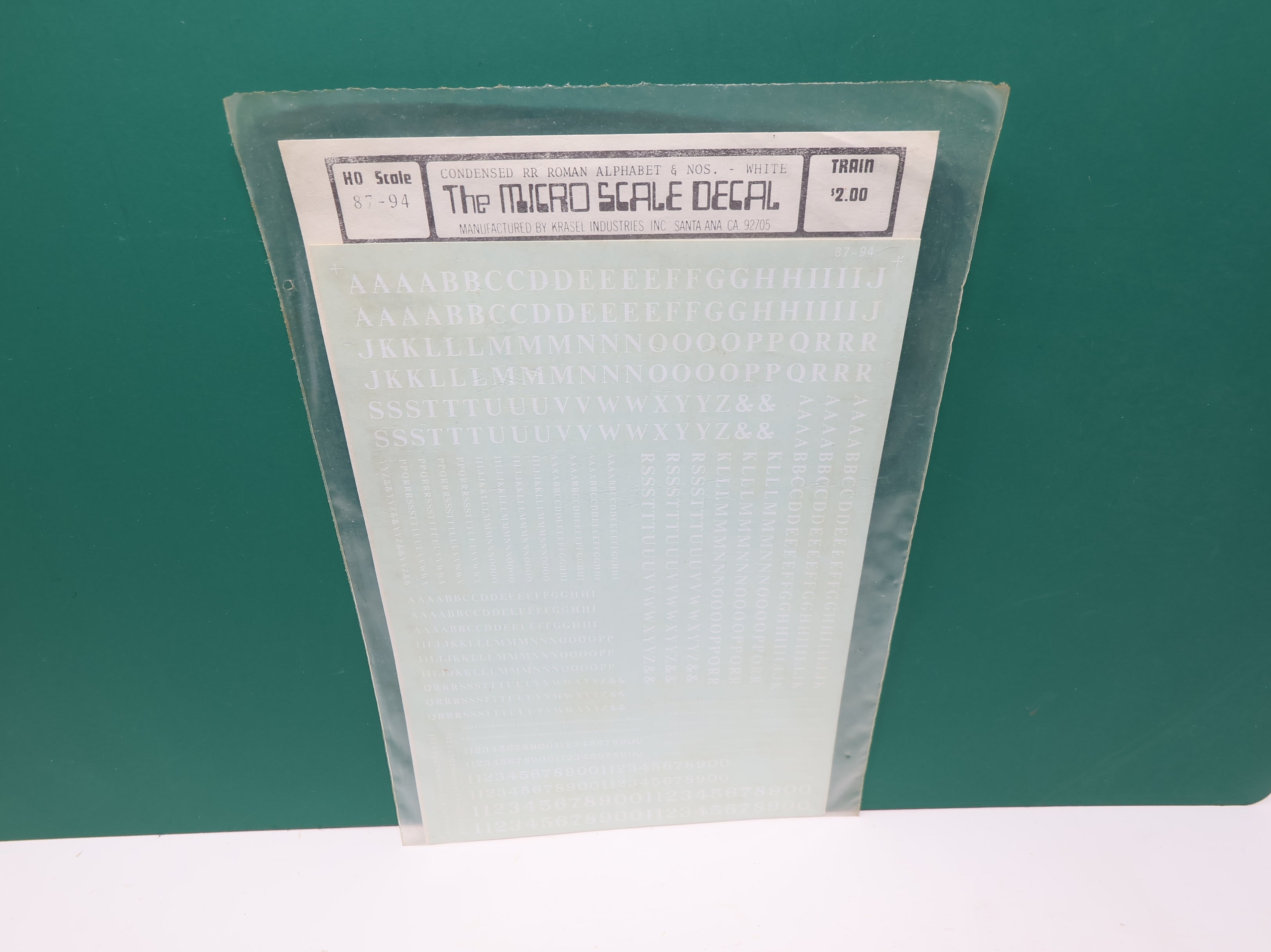 MICROSCALE 87-94 HO Scale Condensed Railroad Roman Alphabet & Numbers White Decals