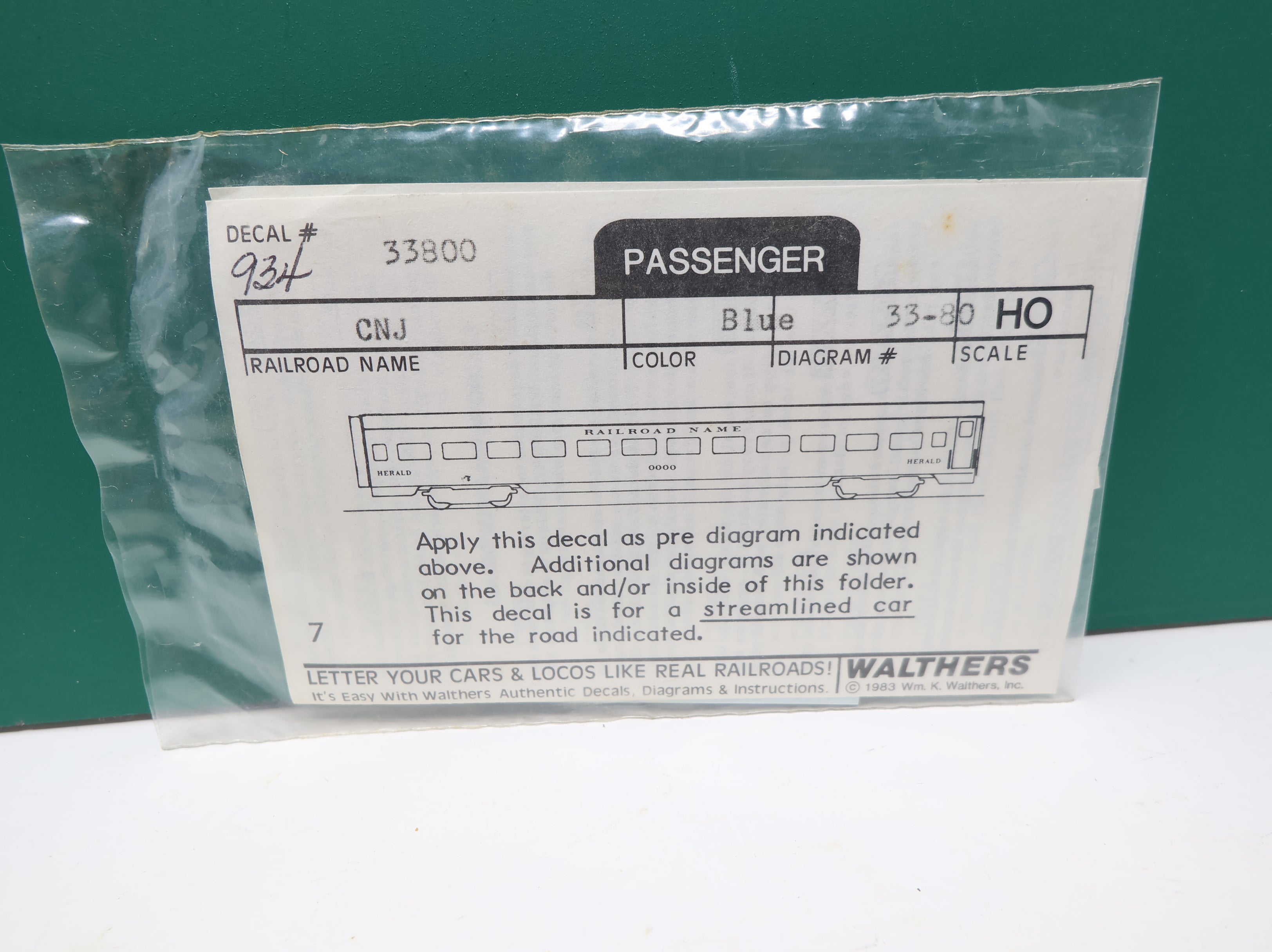 Walthers 33800 HO Scale CNJ Passenger Car Blue Decals