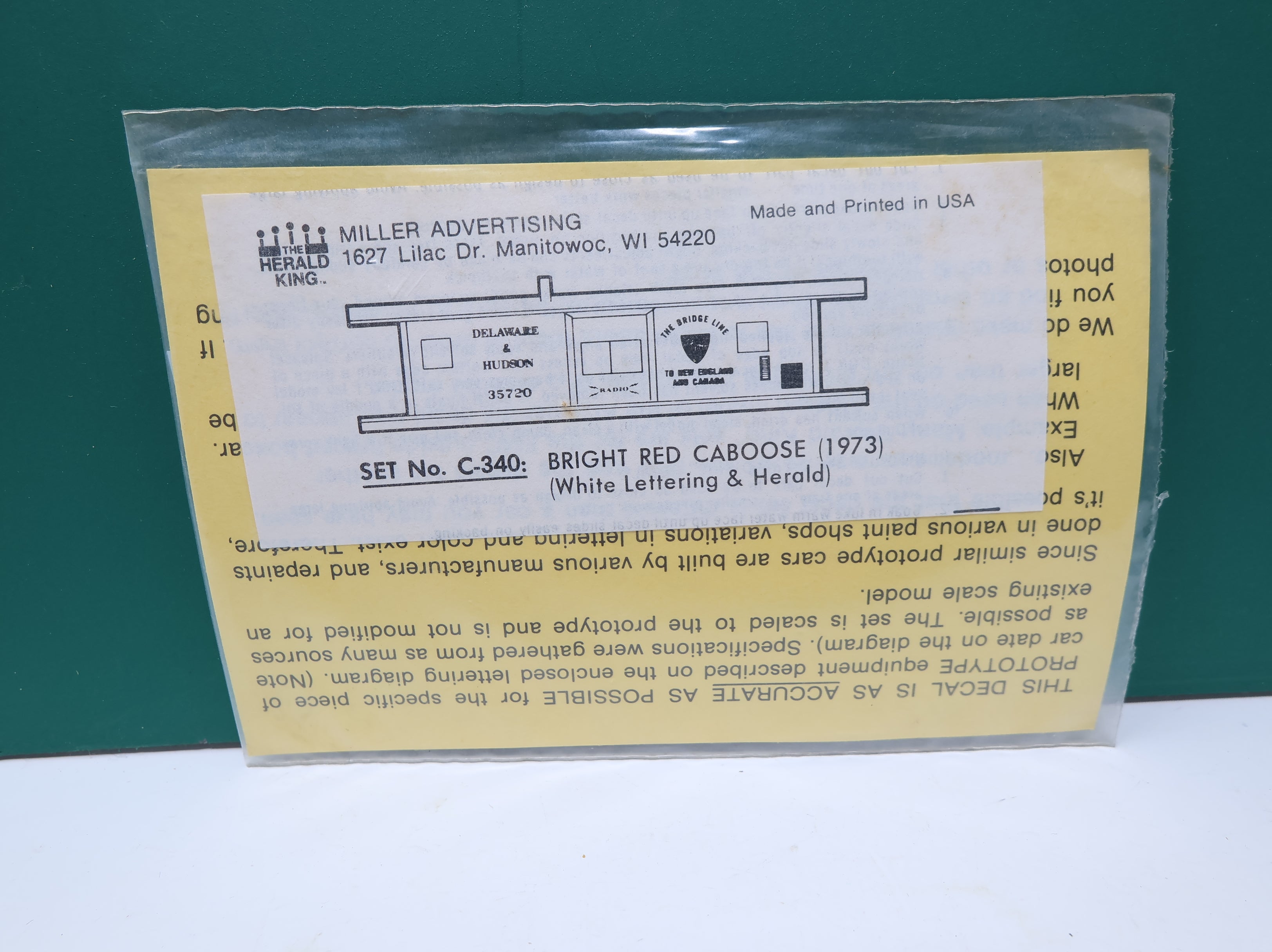 The Herald King C340 HO Scale D&H Bright Red Caboose 1973 White Lettering Decals