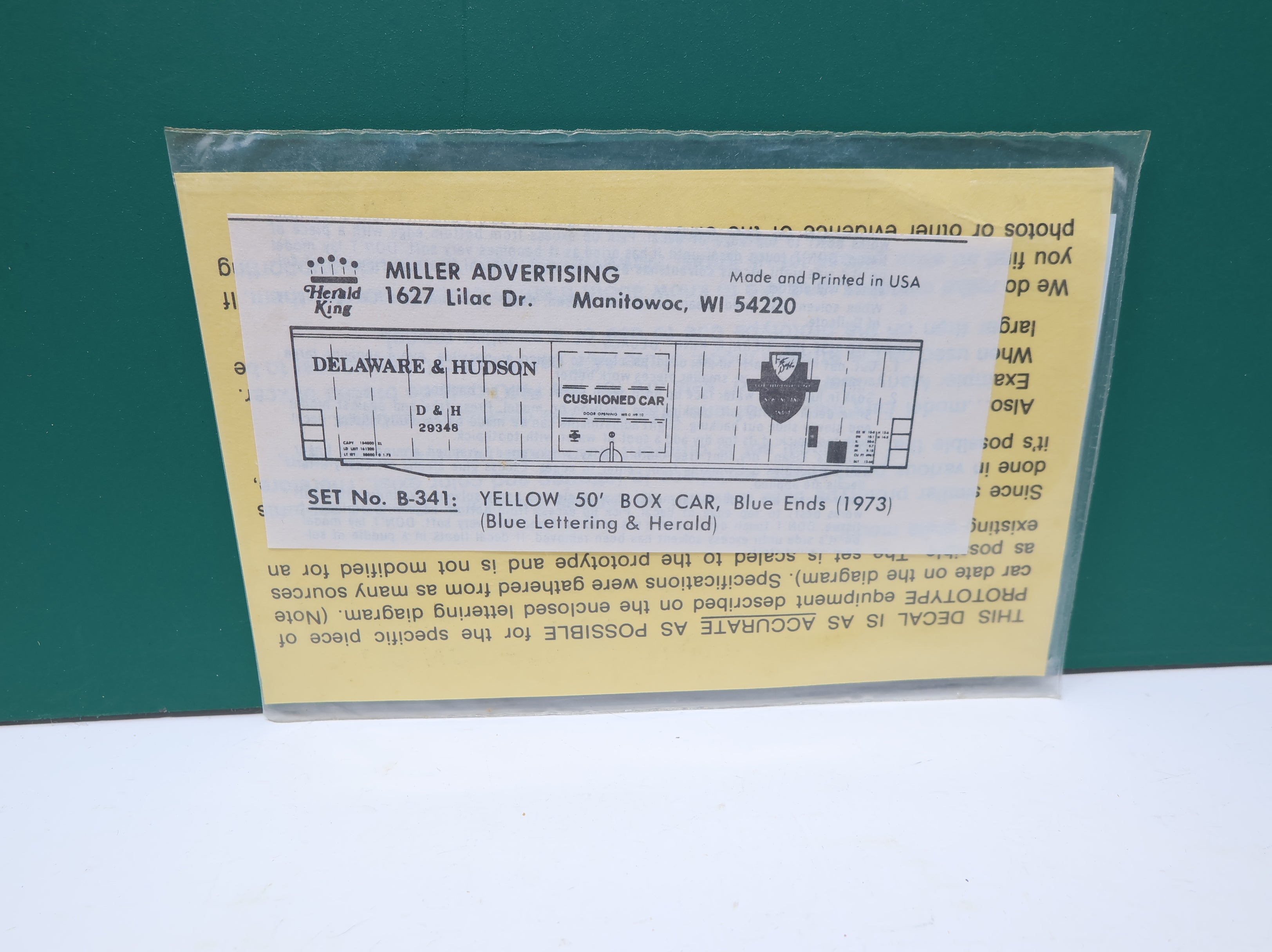 The Herald King B341 HO Scale D&H 50' BOx Car 1973 Blue Lettering Decals