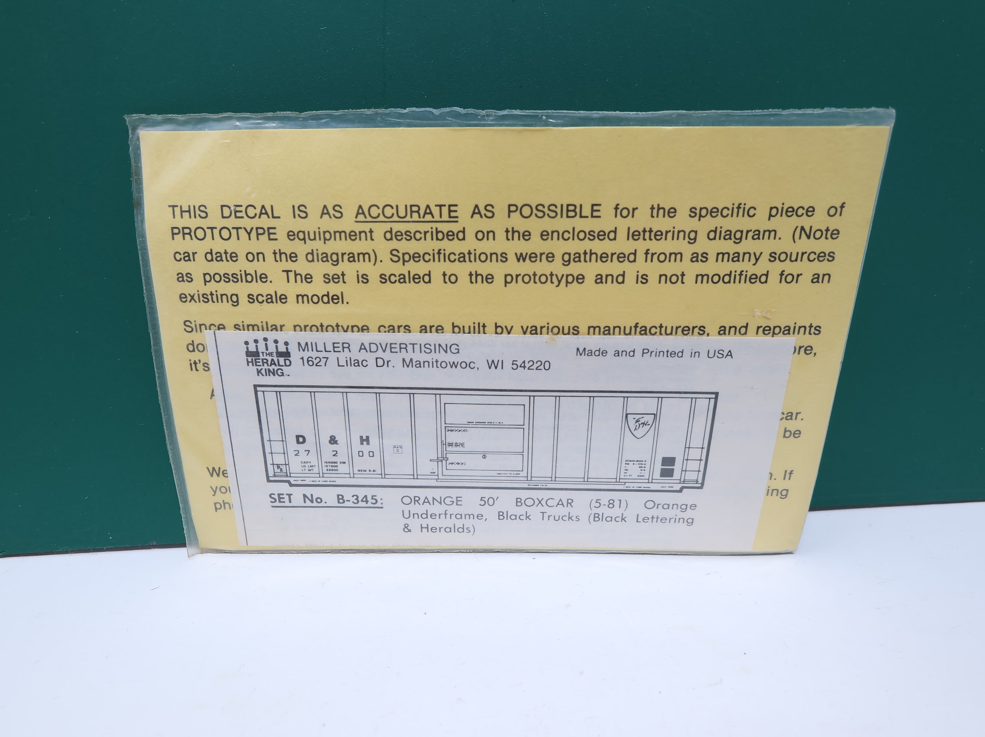 The Herald King B345 HO Scale D&H Orange 50' Box Car Black Lettering & Herald Decals
