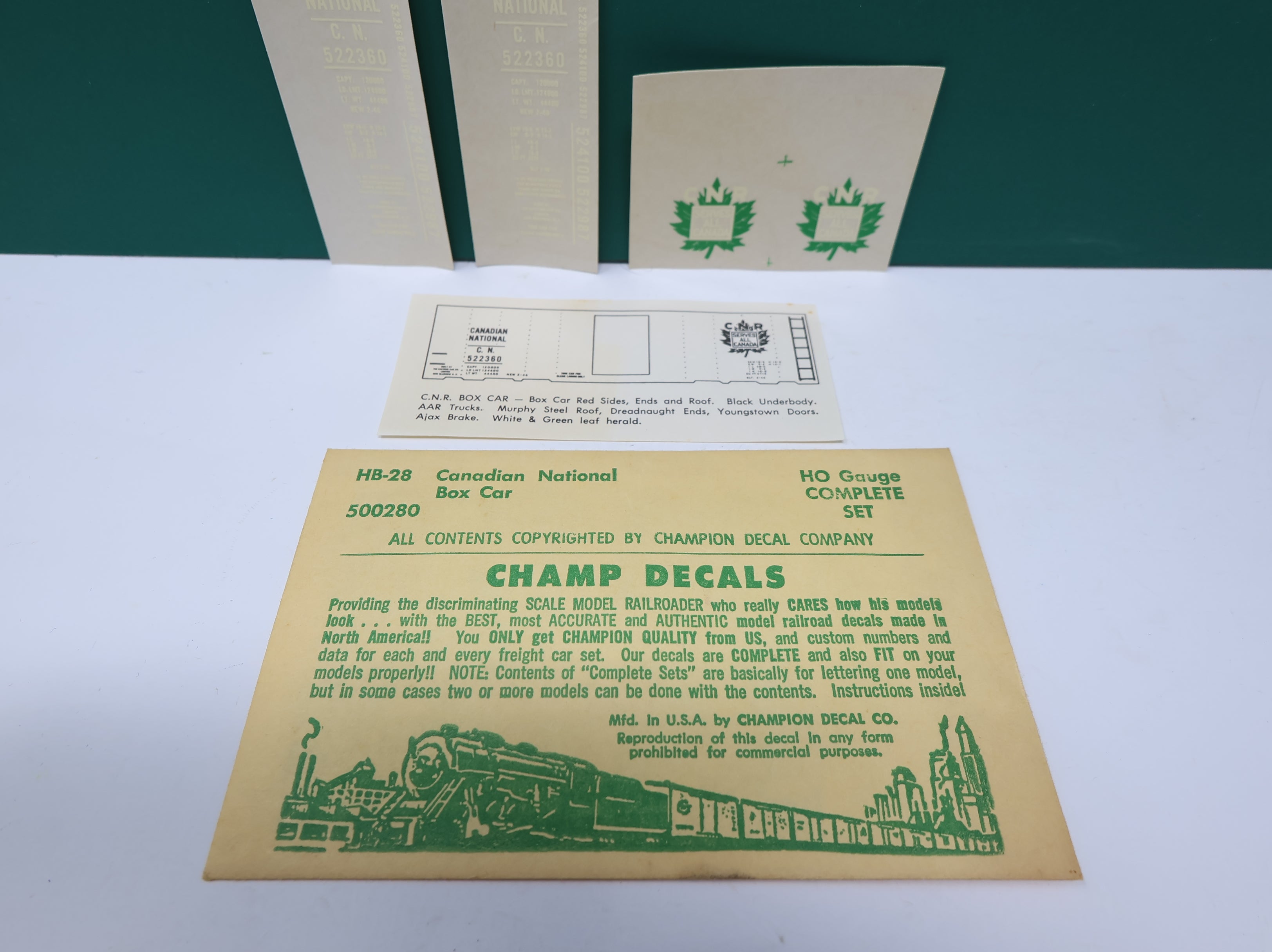 USED Champ Decals HB28 HO Scale Canadian National Box Car Decals