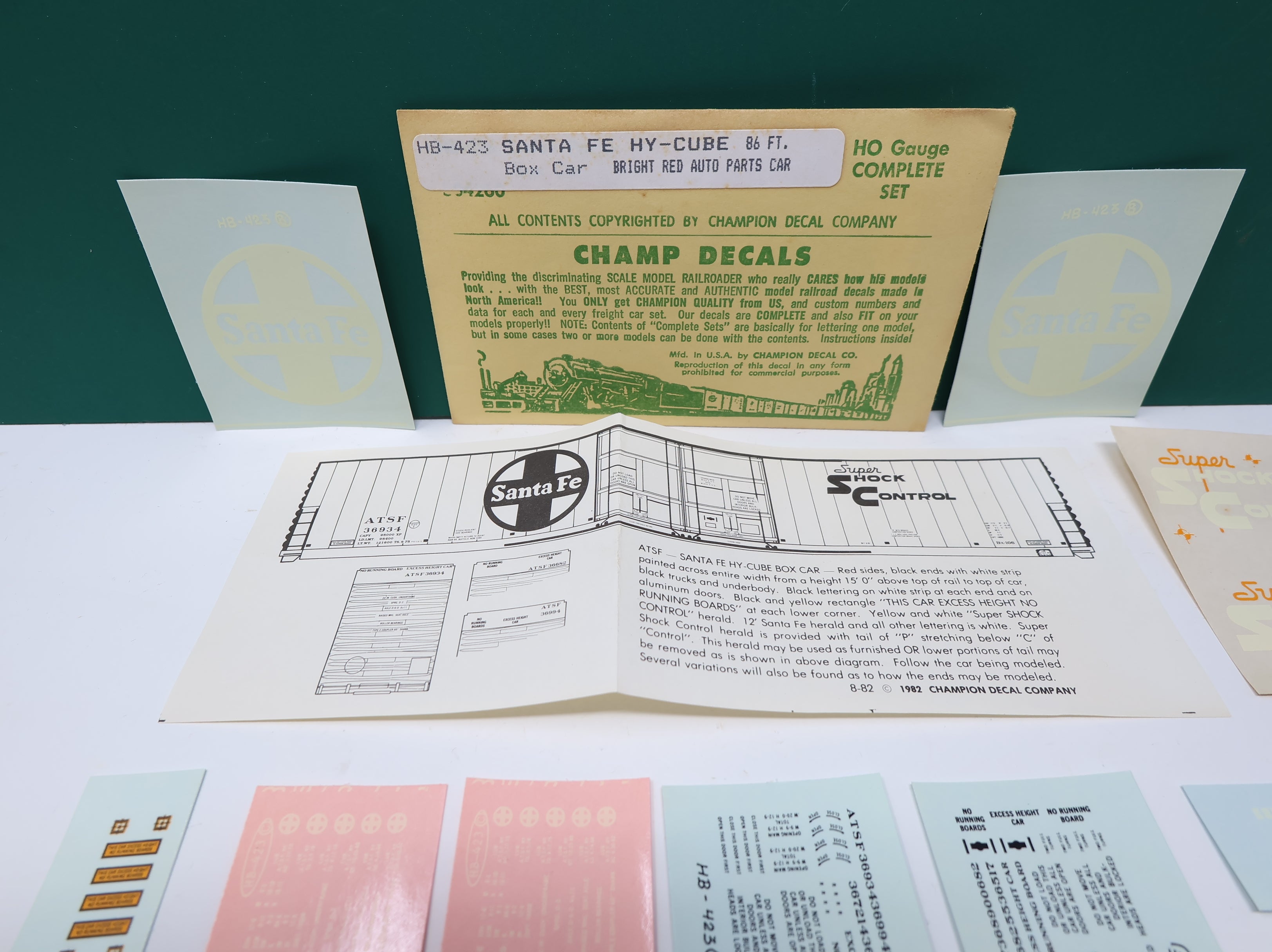 USED Champ Decals HB423 HO Scale Santa Fe Hi-Cube Box Car Decals