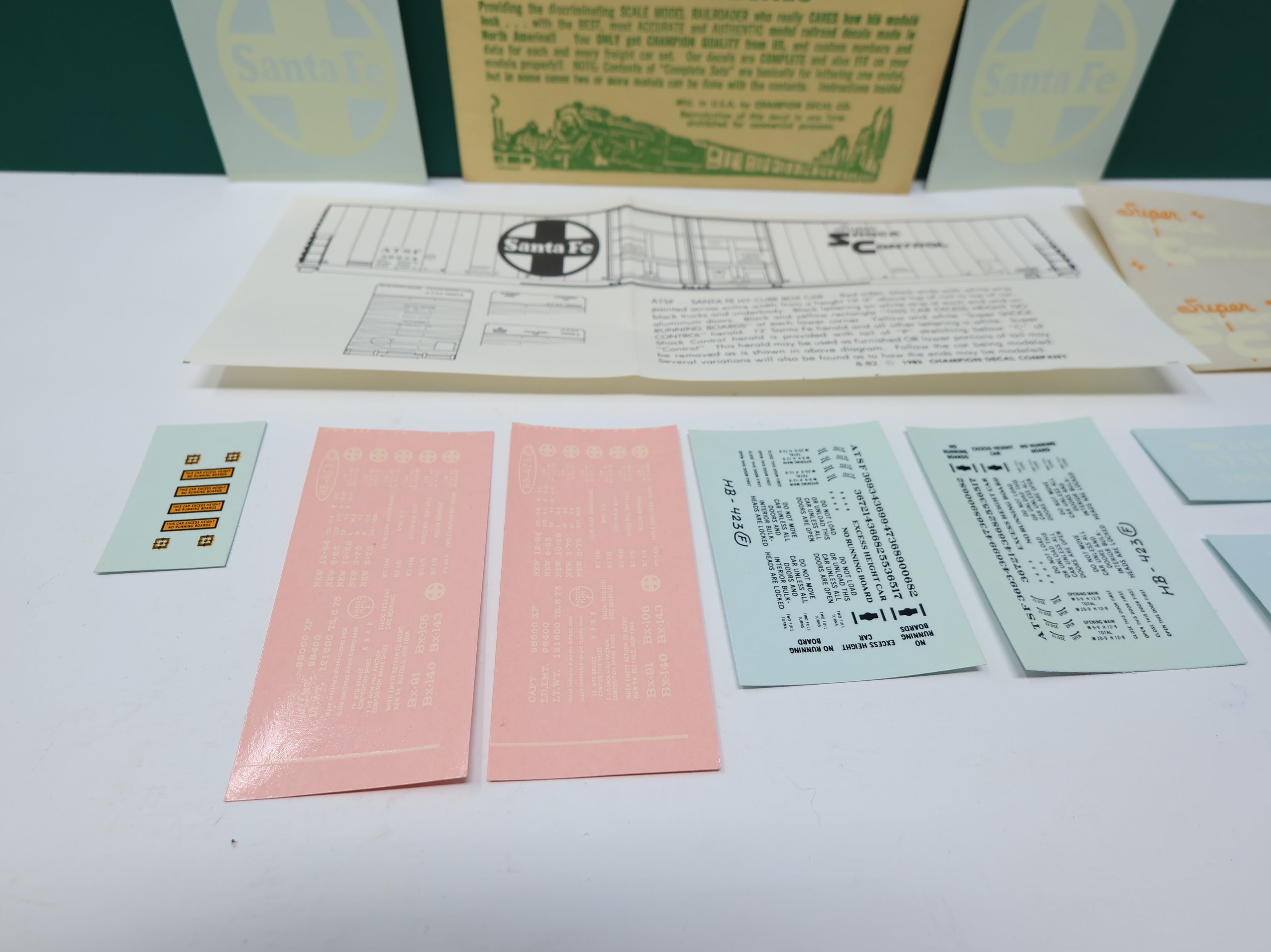 USED Champ Decals HB423 HO Scale Santa Fe Hi-Cube Box Car Decals