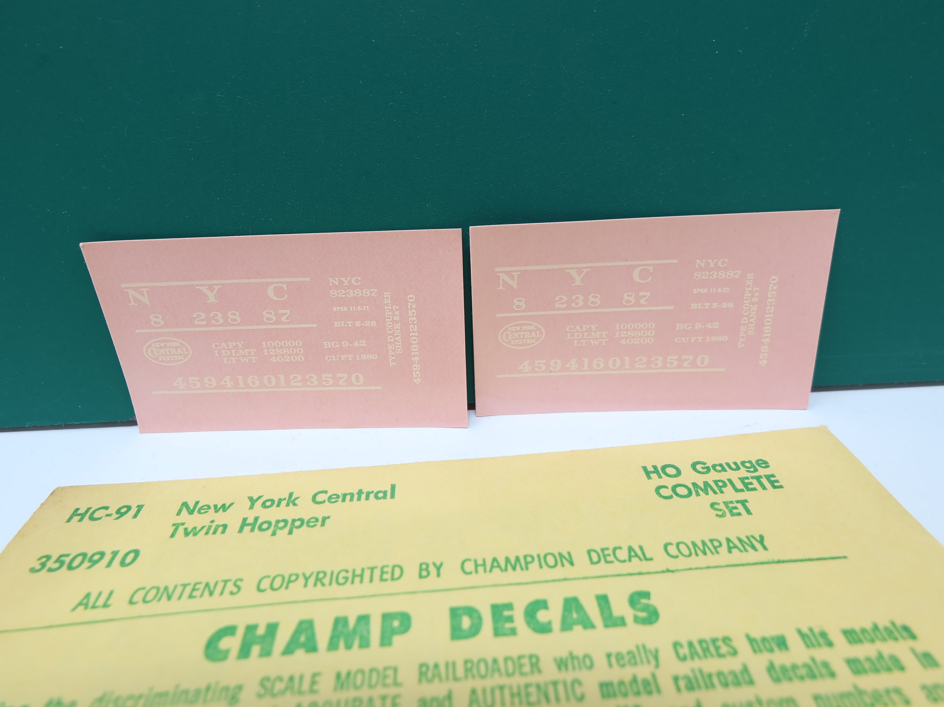 USED Champ Decals HC91 HO Scale NYC Twin Hopper Decals