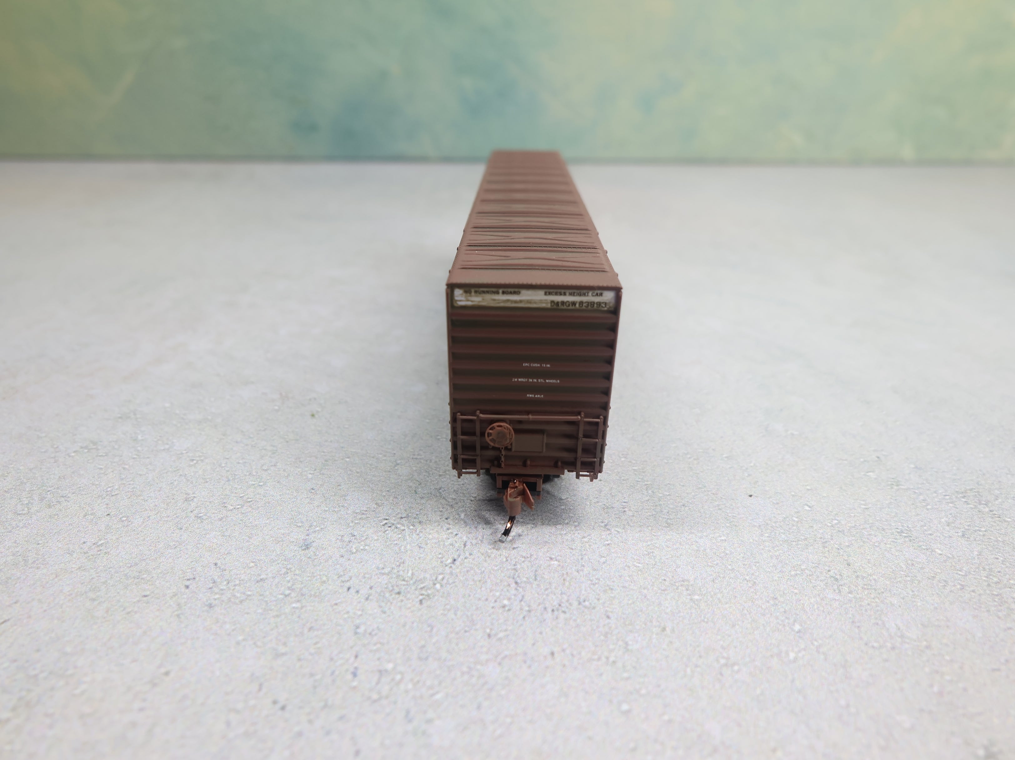 USED Micro-Trains 10300010 N Scale 60' Box Car Excess Height Double Plug Doors, Waffle Side Denver and Rio Grande Western D&RGW #63893 Weathered, Knuckle Couplers