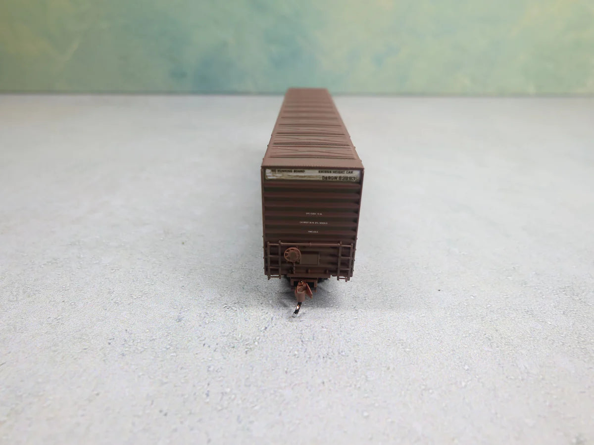 USED Micro-Trains 10300010 N Scale 60' Box Car Excess Height Double Plug Doors, Waffle Side Rio Grande D&RGW #63893 Weathered