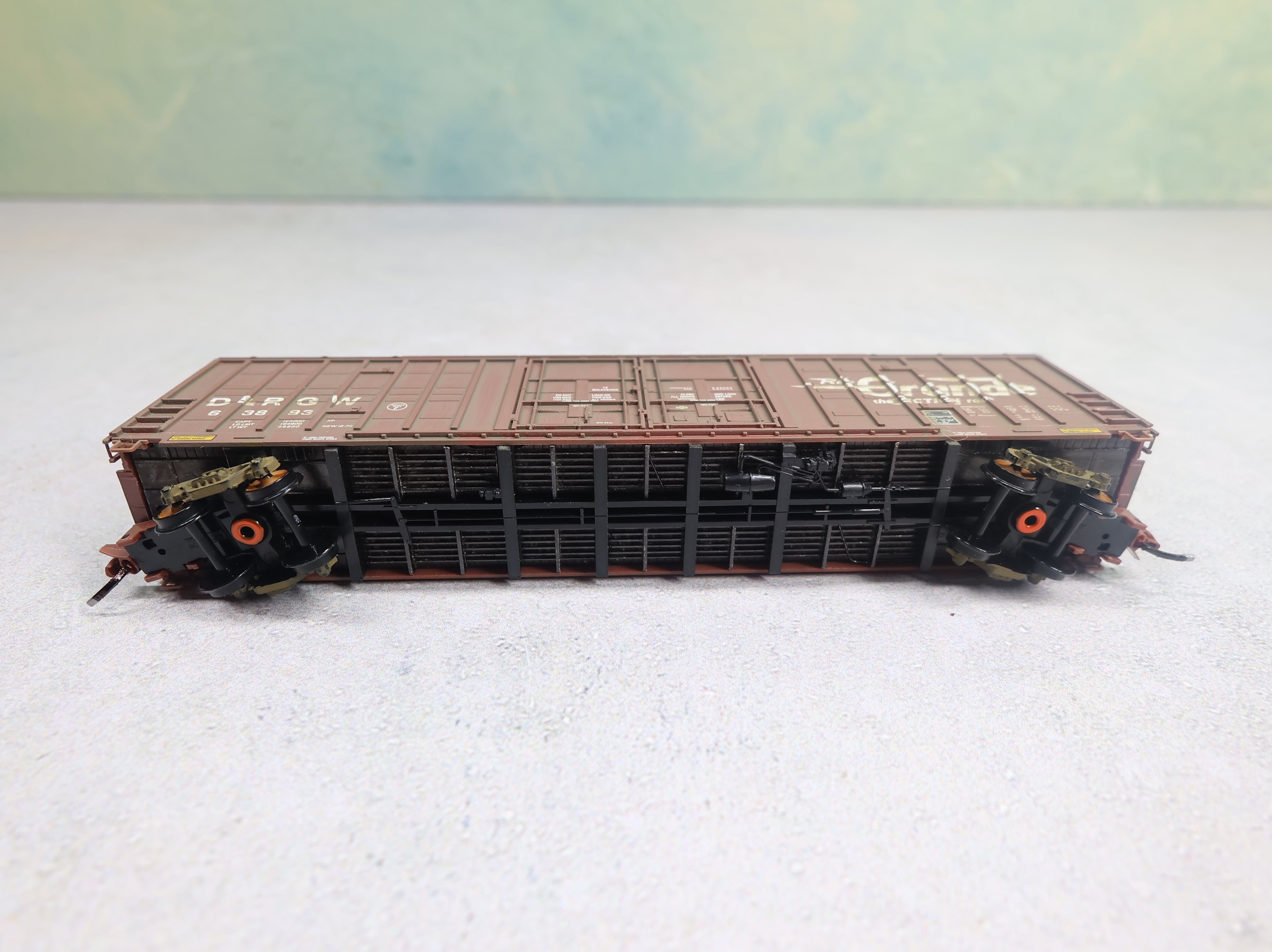 USED Micro-Trains 10300010 N Scale 60' Box Car Excess Height Double Plug Doors, Waffle Side Denver and Rio Grande Western D&RGW #63893 Weathered, Knuckle Couplers
