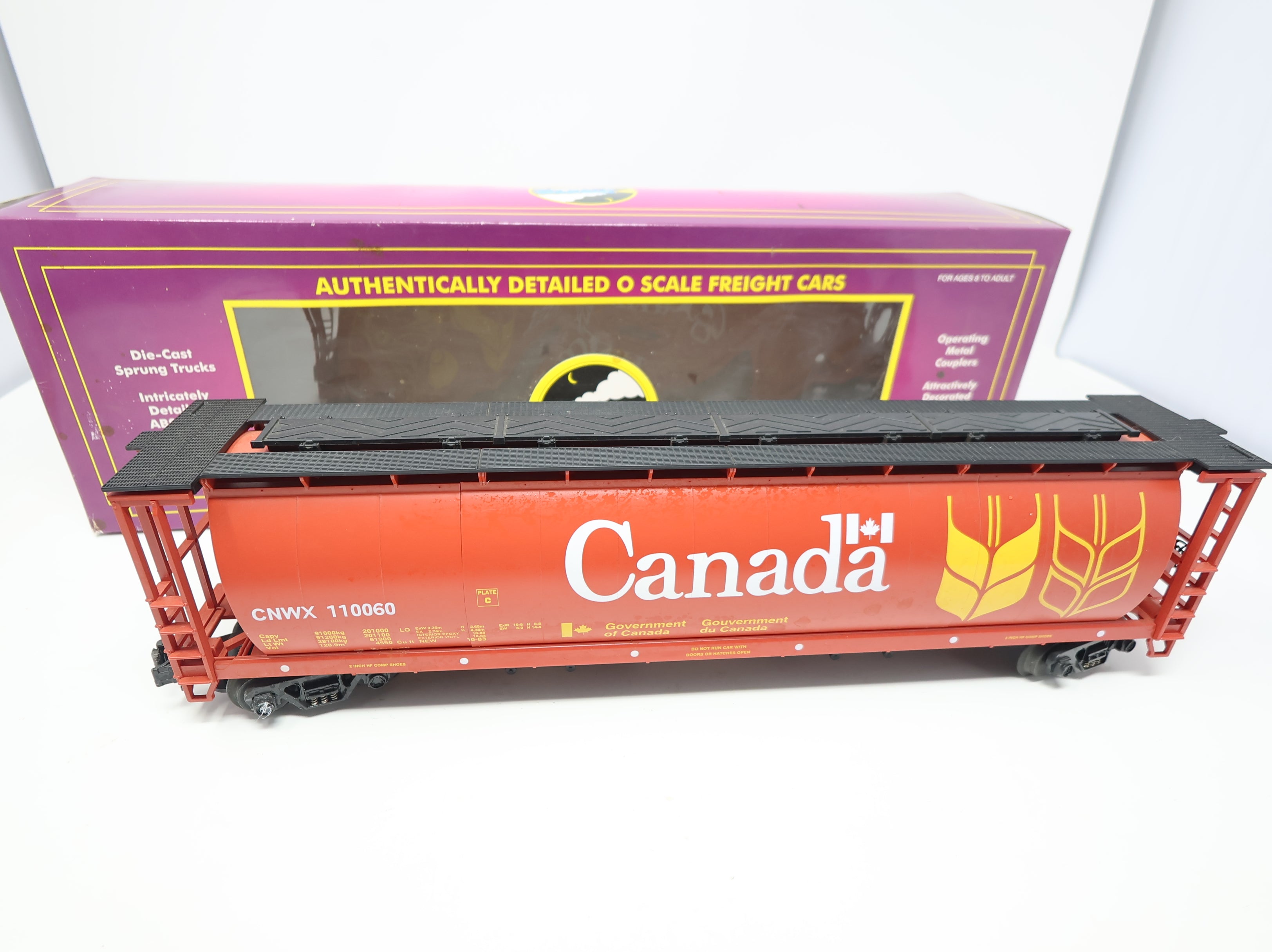 USED MTH Premier 20-97400 O 4-Bay Cylindrical Grain Hopper Canada CNWX #110060