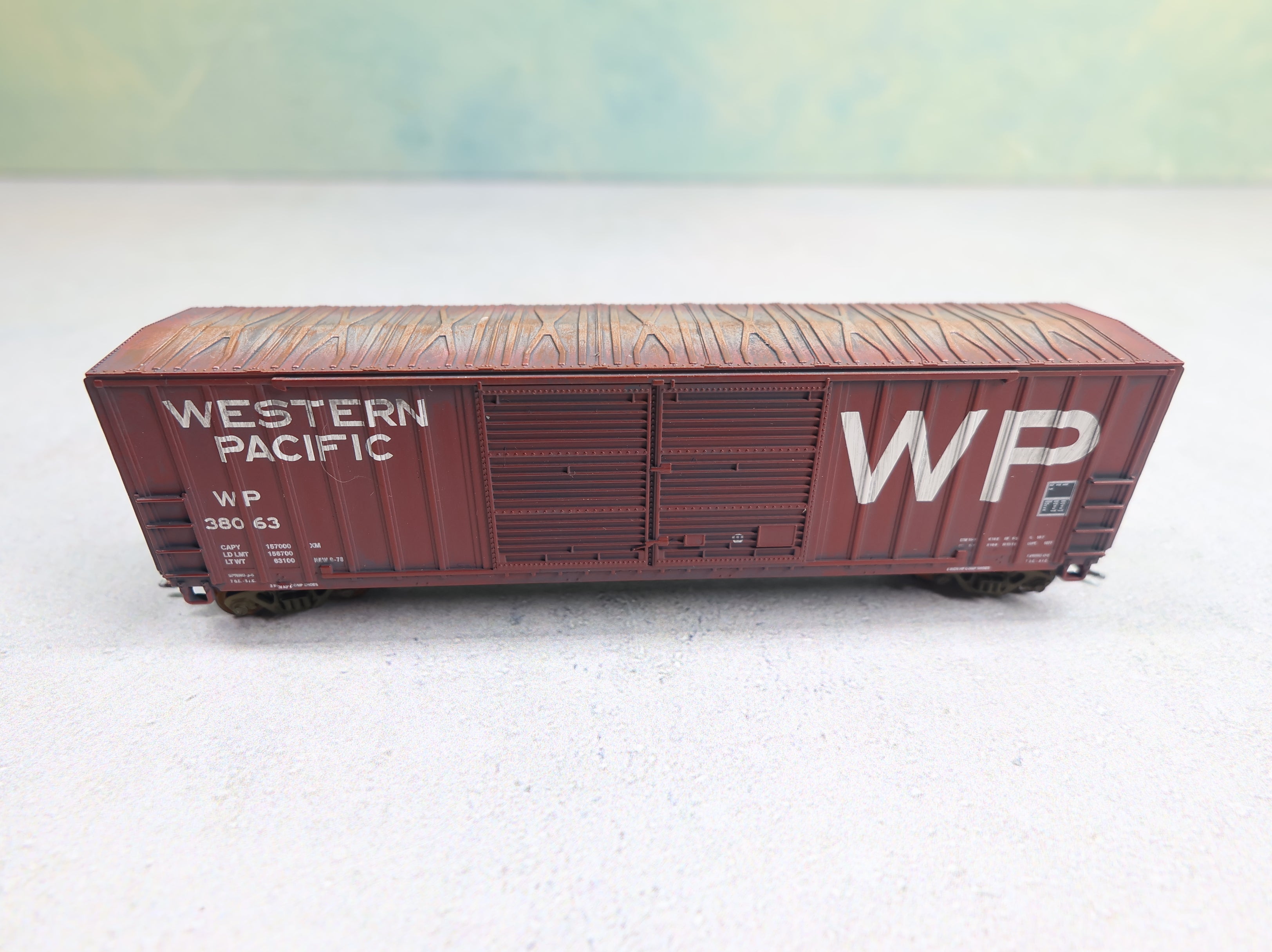 USED Fox Valley Models #8097-2 N Scale FMC 5283 DD Box Car Western Pacific WP #38063 Weathered