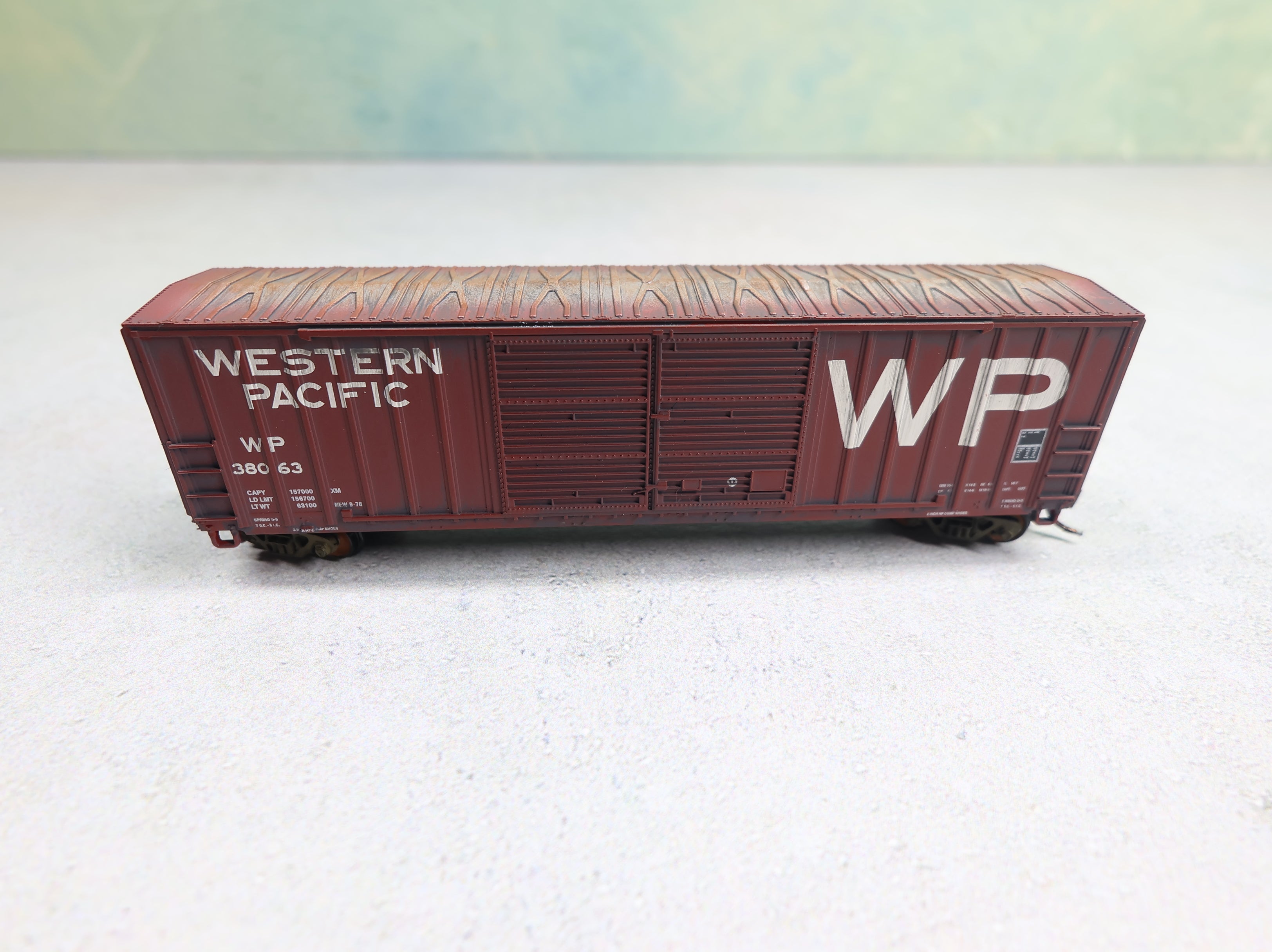 USED Fox Valley Models #8097-2 N Scale FMC 5283 DD Box Car Western Pacific WP #38063 Weathered