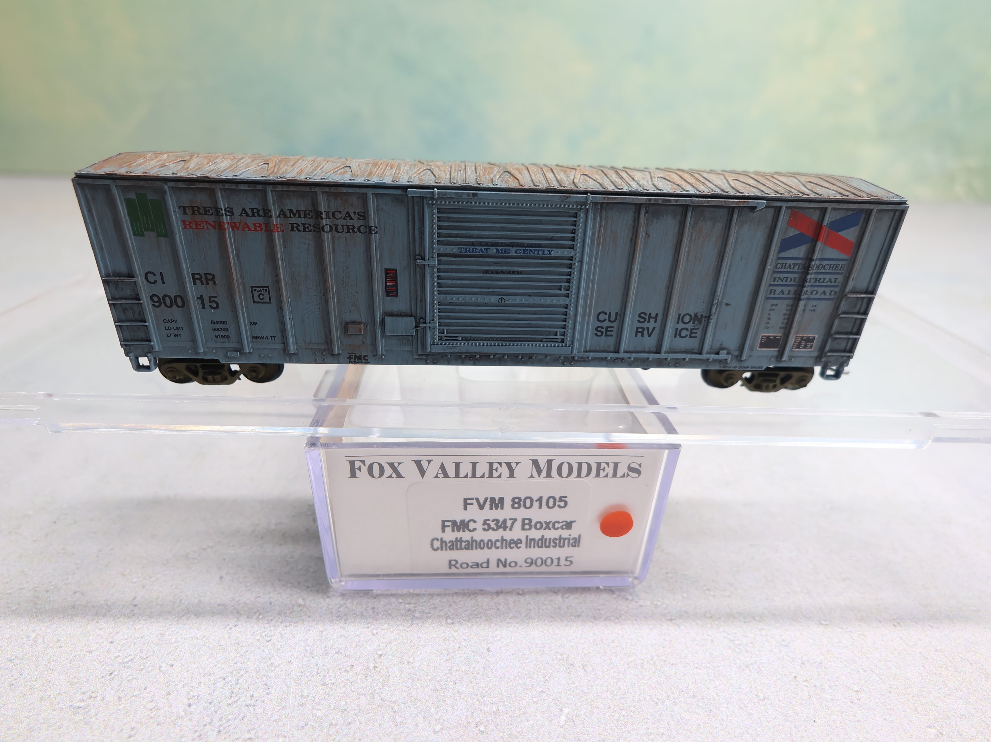 USED Fox Valley Models 80105 N Scale FMC 5347 Box Car Chattahoochee Industrial CIRR #90015 Weathered