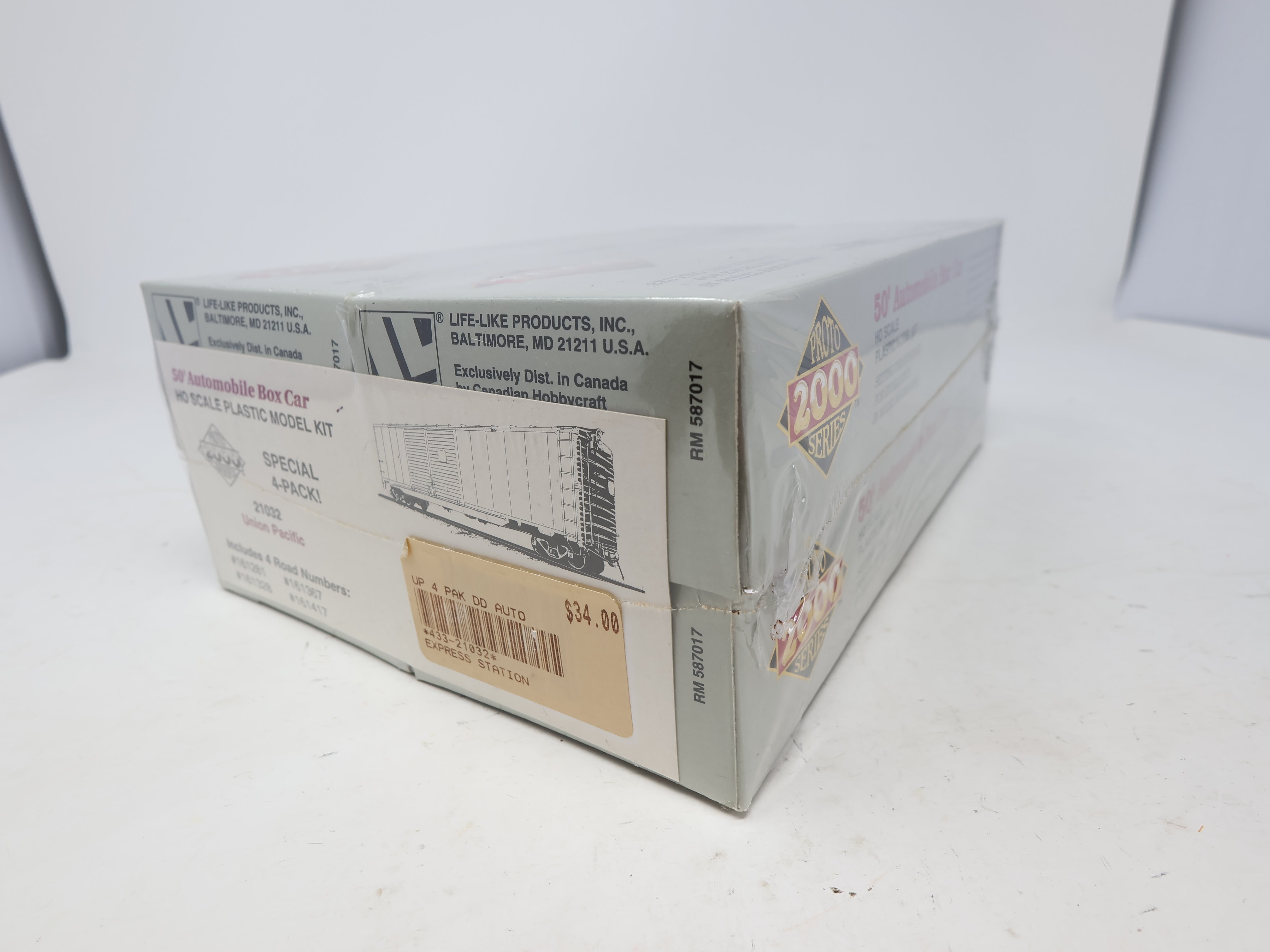 Life-Like HO Scale 21032 , 50' Automobile Box Car 4 Car Pack (Sealed), Union Pacific , Proto2000 (KIT)