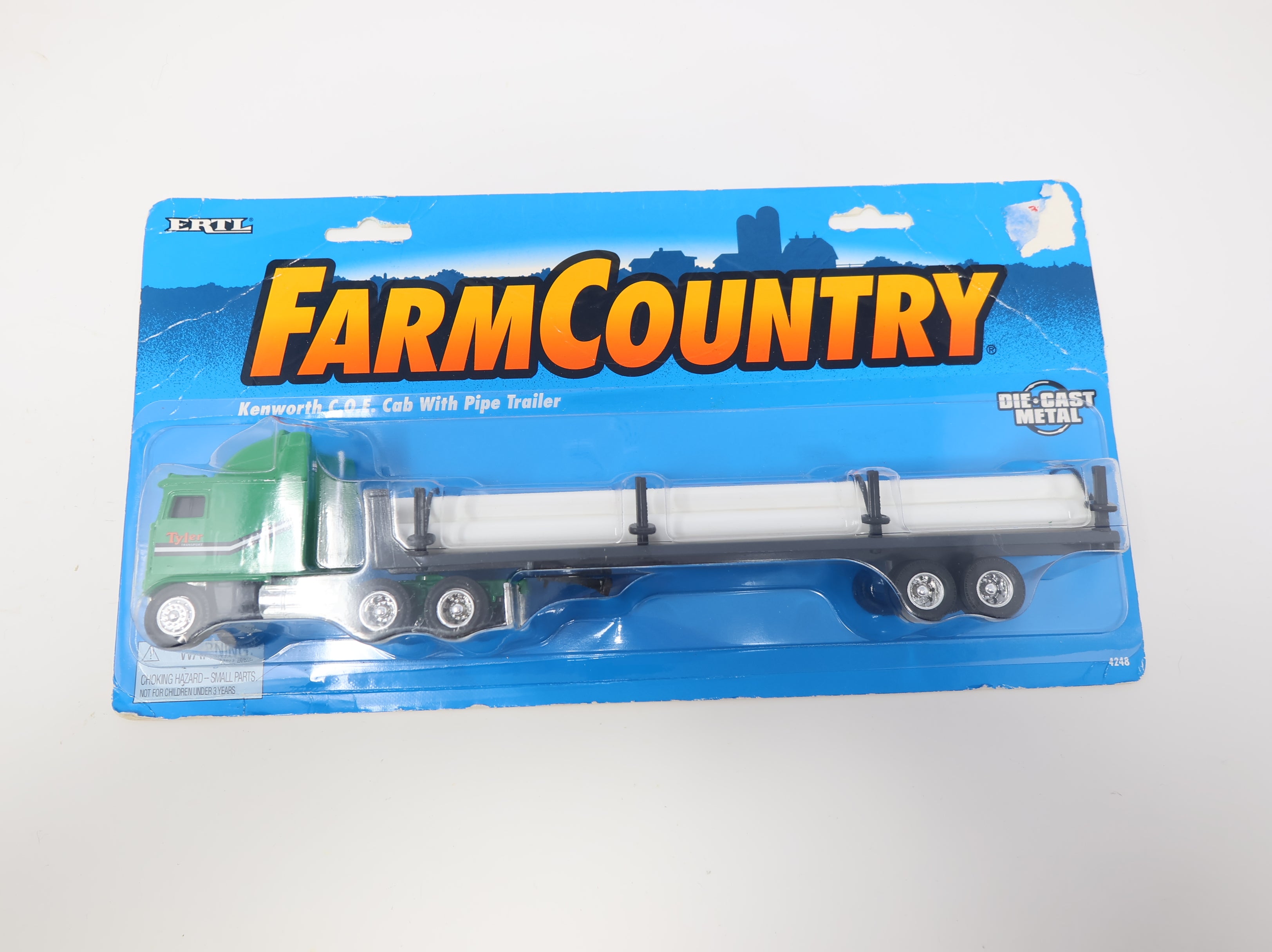 USED ERTL 4248 Kenworth C.O.E. Cab w/ Pipe Trailer Tyler Transport Diecast Metal (Sealed) Farm Country