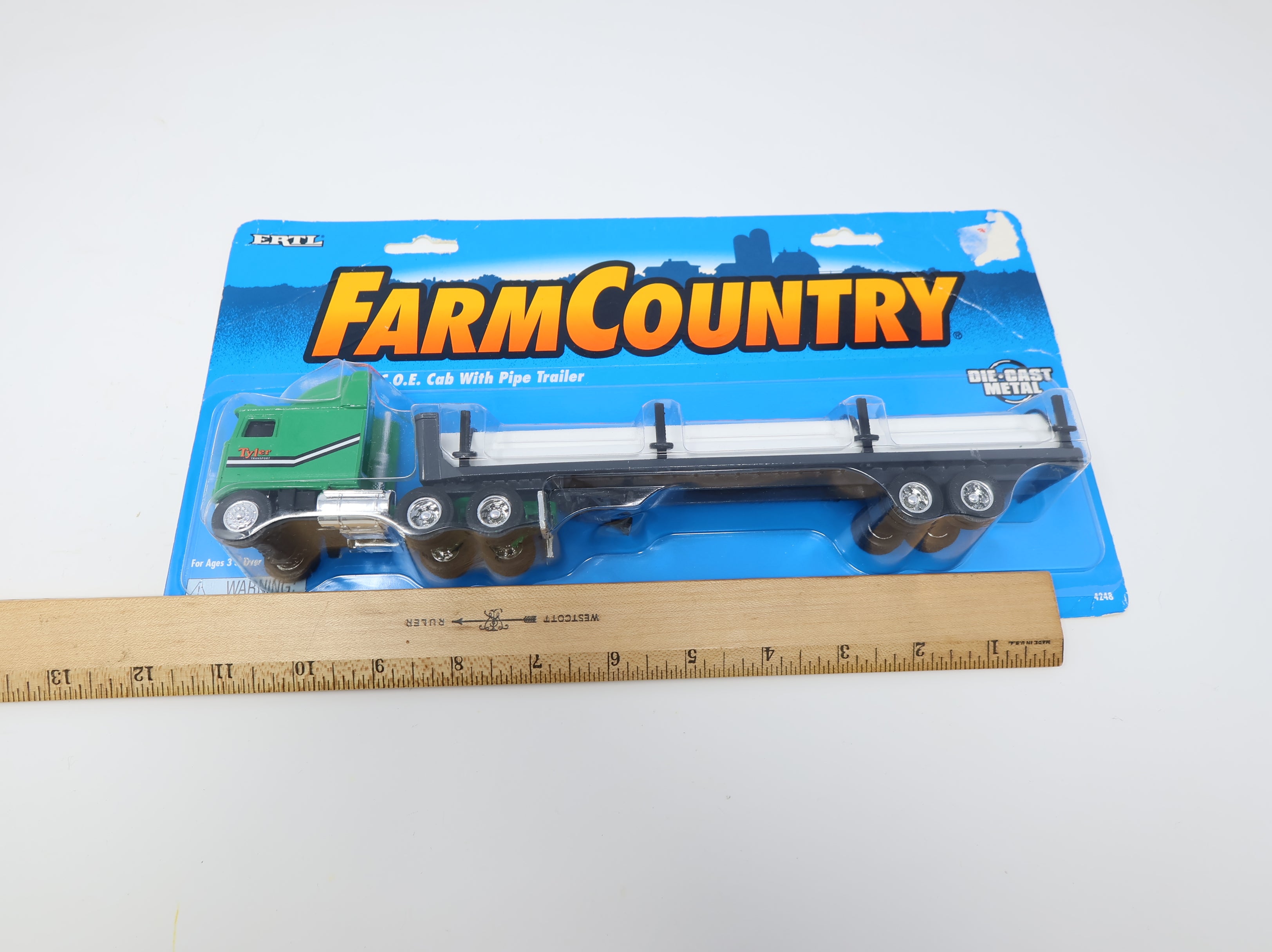 USED ERTL 4248 Kenworth C.O.E. Cab w/ Pipe Trailer Tyler Transport Diecast Metal (Sealed) Farm Country