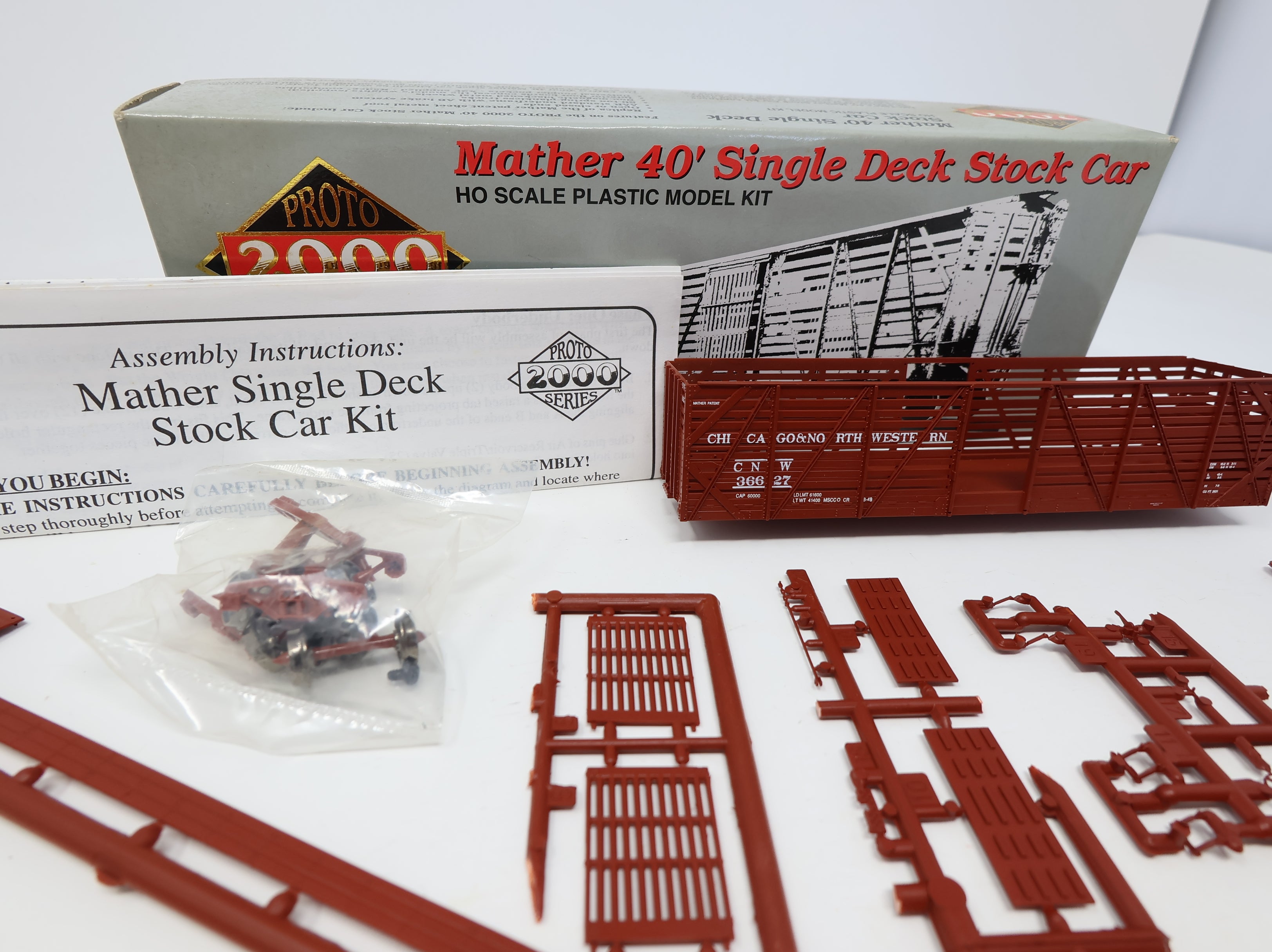 USED Life-Like HO Scale Mather 40' Single Deck Stock Car Chicago & North Western CNW #36627 Proto2000 KIT