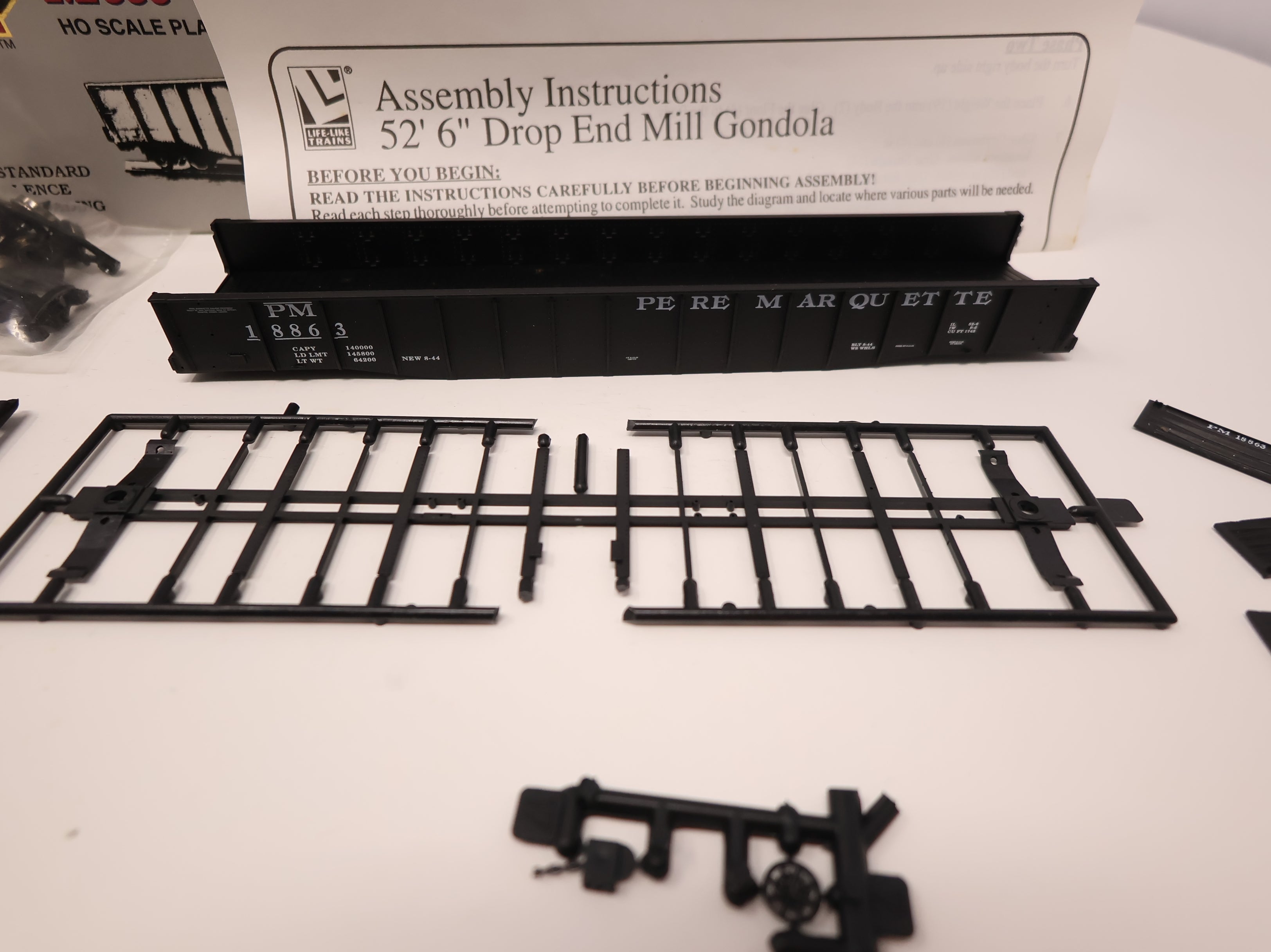 USED Life-Like HO Scale 52'6" Drop End Mill Gondola Pere Marquette PM #18863 Proto2000 KIT