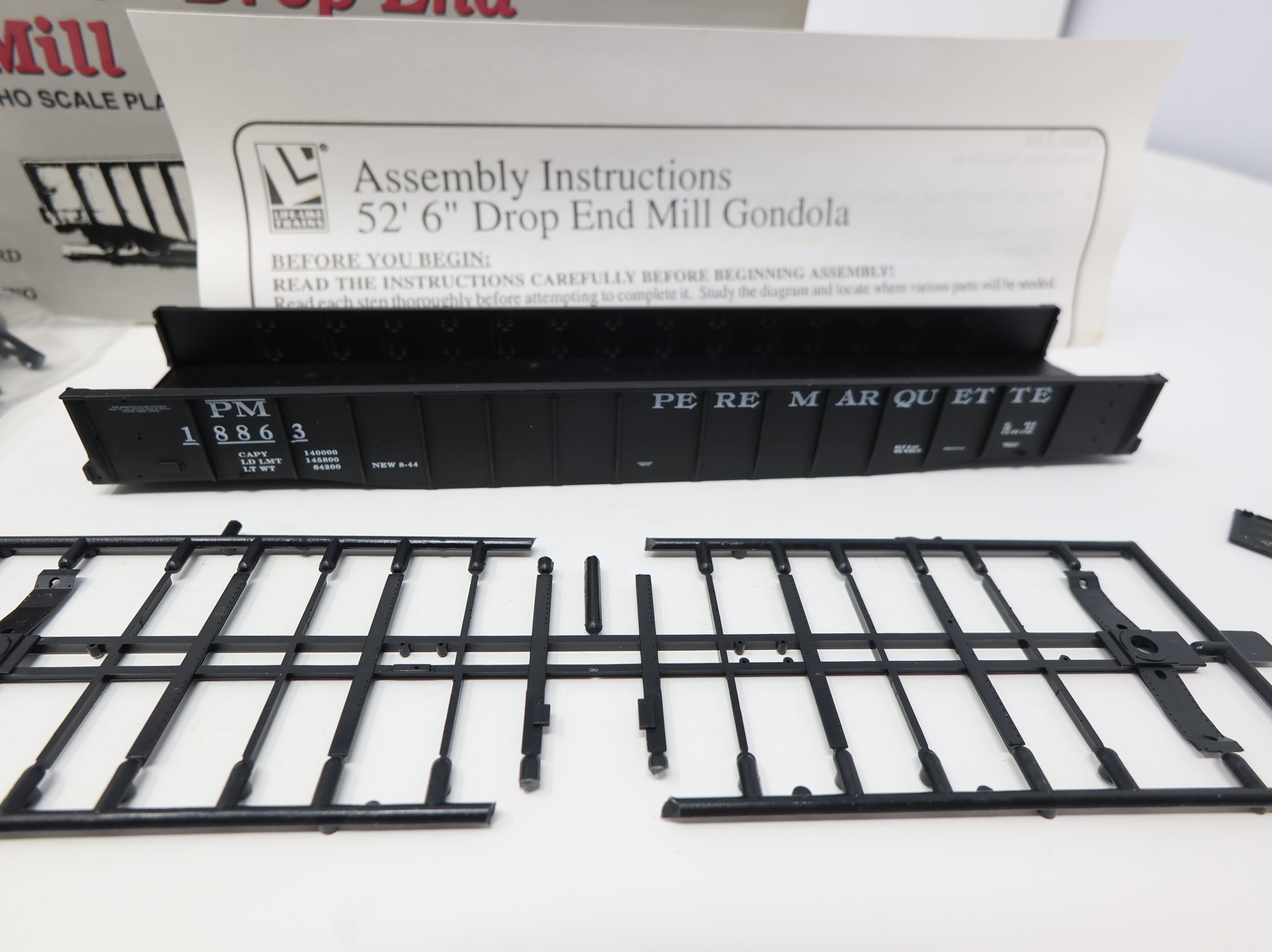 USED Life-Like HO Scale 52'6" Drop End Mill Gondola Pere Marquette PM #18863 Proto2000 KIT