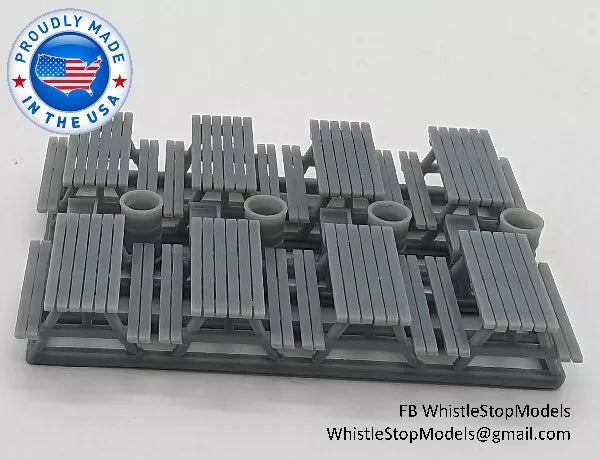Whistle Stop Models N1024 N Scale Picnic Table and Grills, Resin 3D Printed, Highly Detailed
